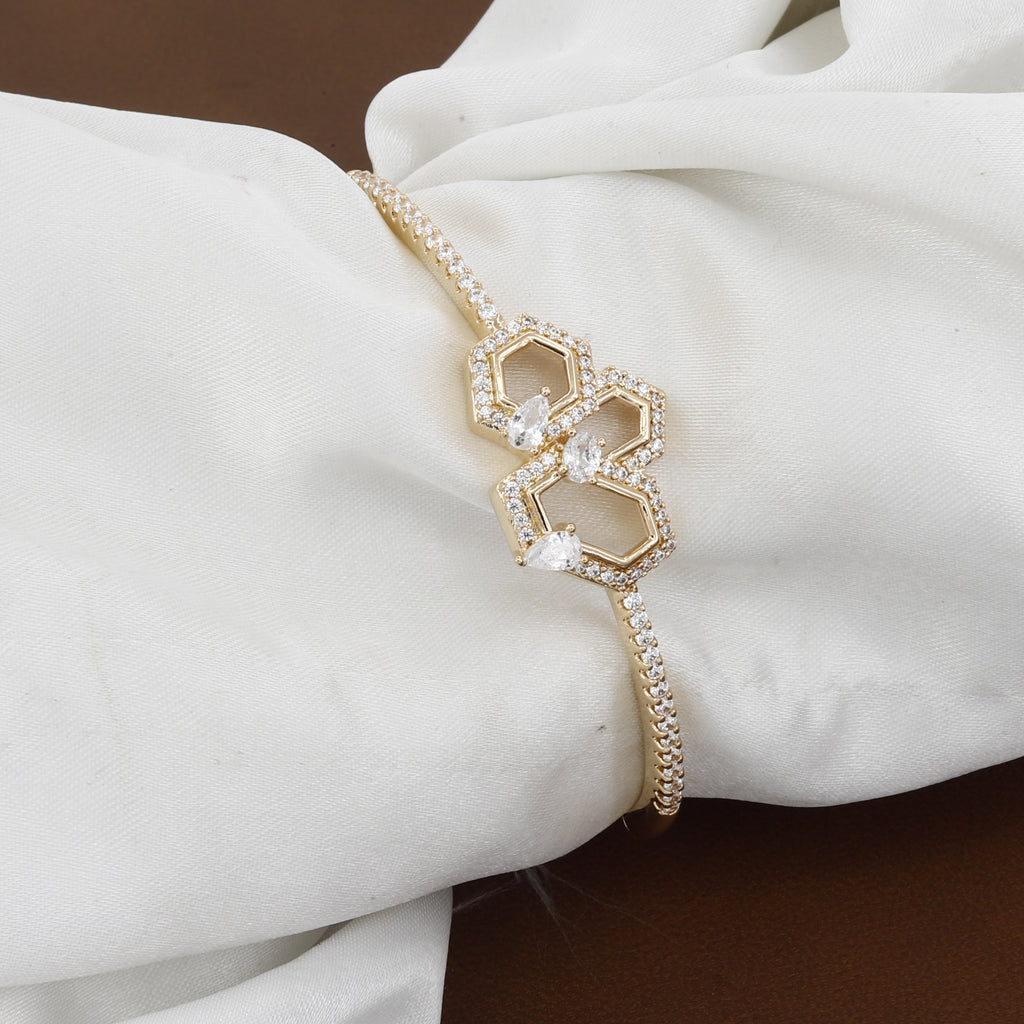 Modern Hexagon Honeycomb Bangle in Gold Tone with Pear-Cut Accents