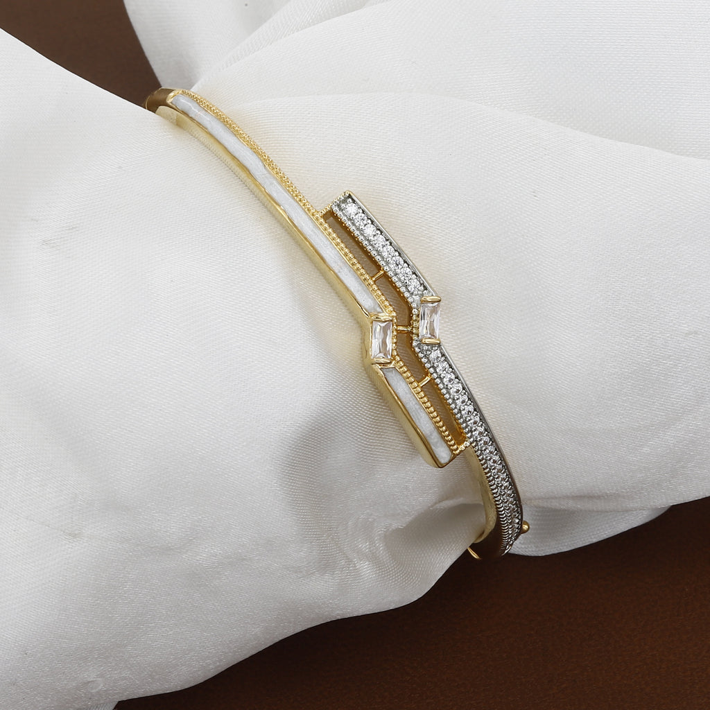 Modern Gold-Tone Chevron Bangle with Enamel & Crystals