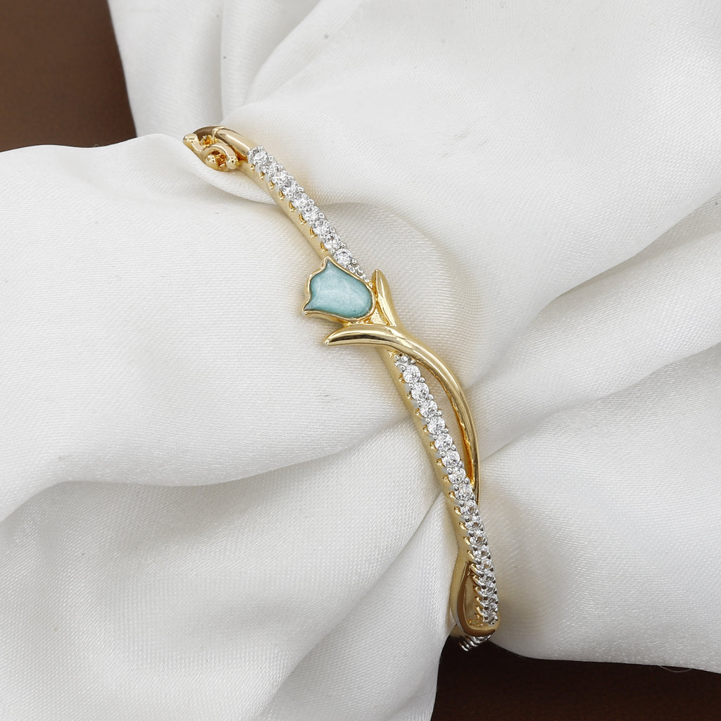 Gold Floral Tulip Bangle with Turquoise Stone
