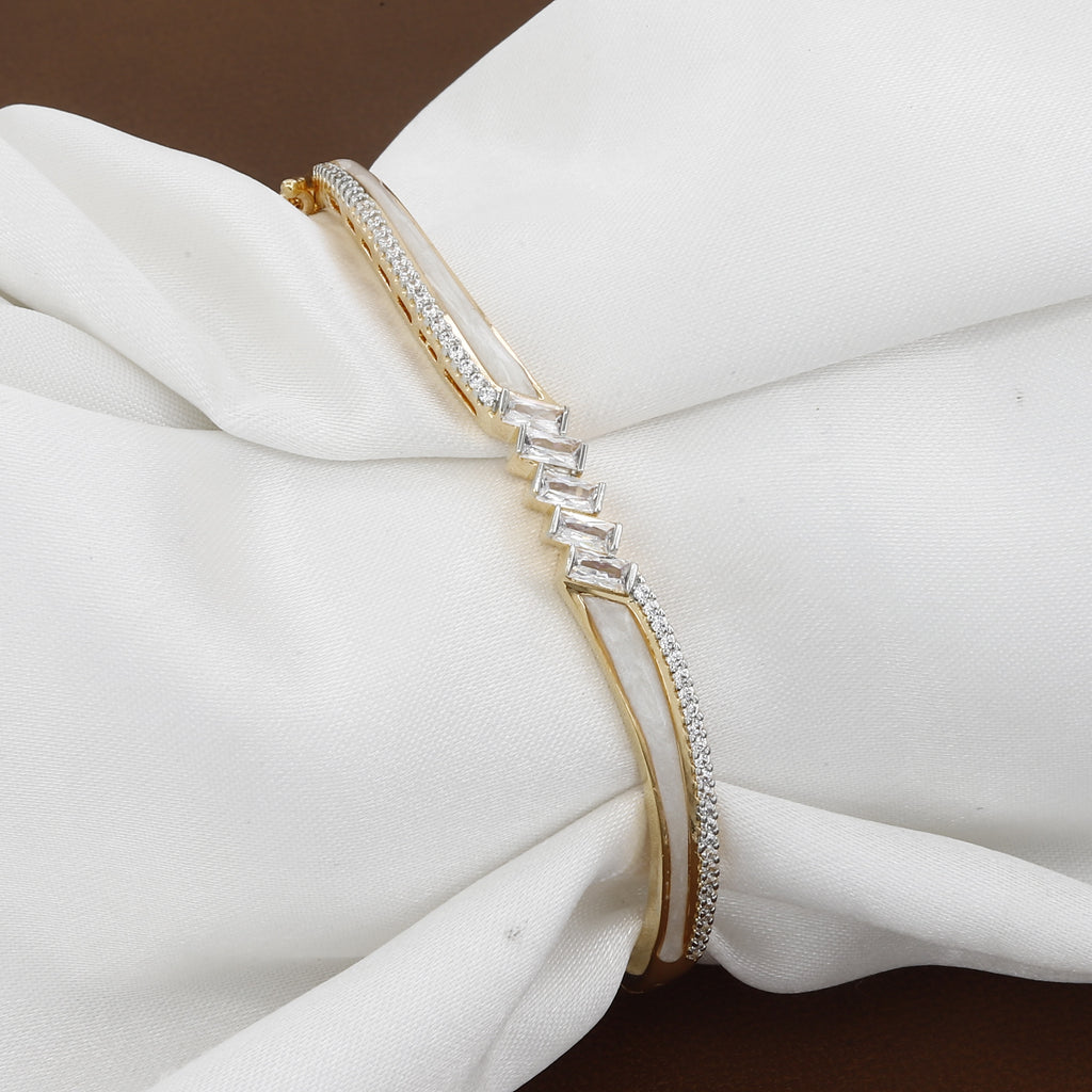Gold Chevron Diamond Bangle with Baguette Accents