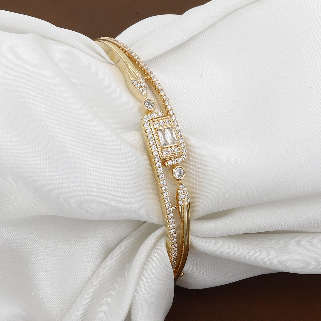 Gold Halo Emerald-Cut Diamond Bangle Bracelet
