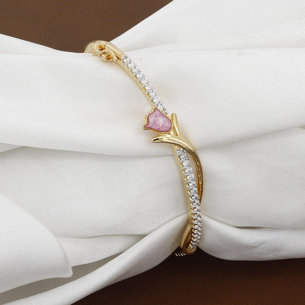 Gold Floral Tulip Bangle with Turquoise Stone