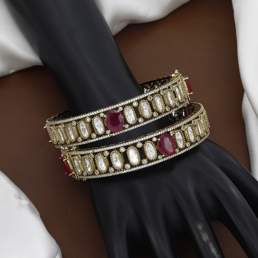 Mehndi Polished Antique Patla Set with Polki Stones and Ruby Accents