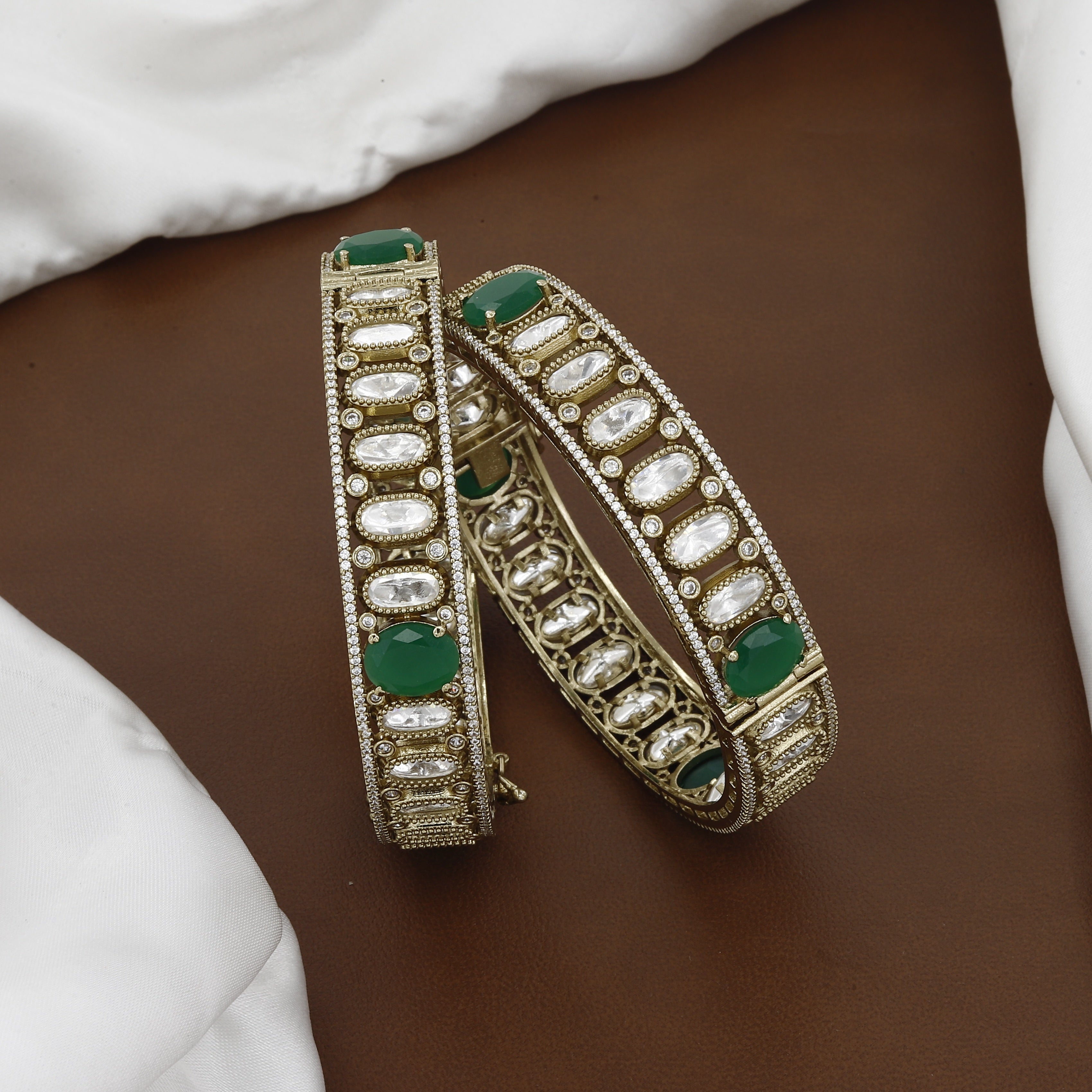 Mehndi Polished Antique Patla Set with Polki Stones and Ruby Accents