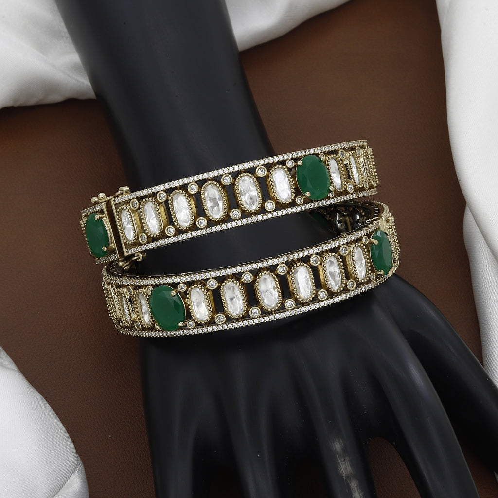 Mehndi Polished Antique Patla Set with Polki Stones and Ruby Accents