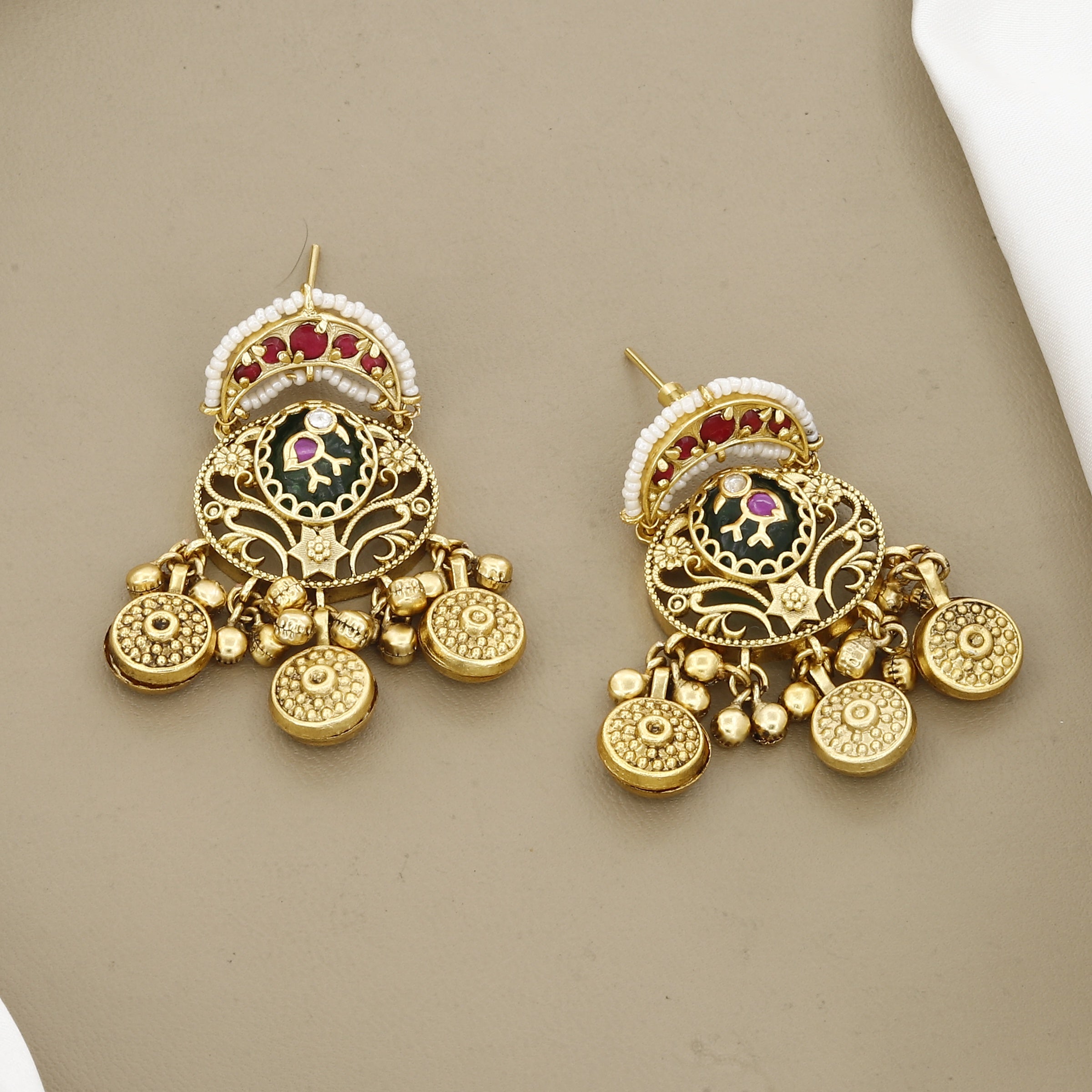 Intricate Gold Filigree Choker Set with Crescent Moon & Coin Drops