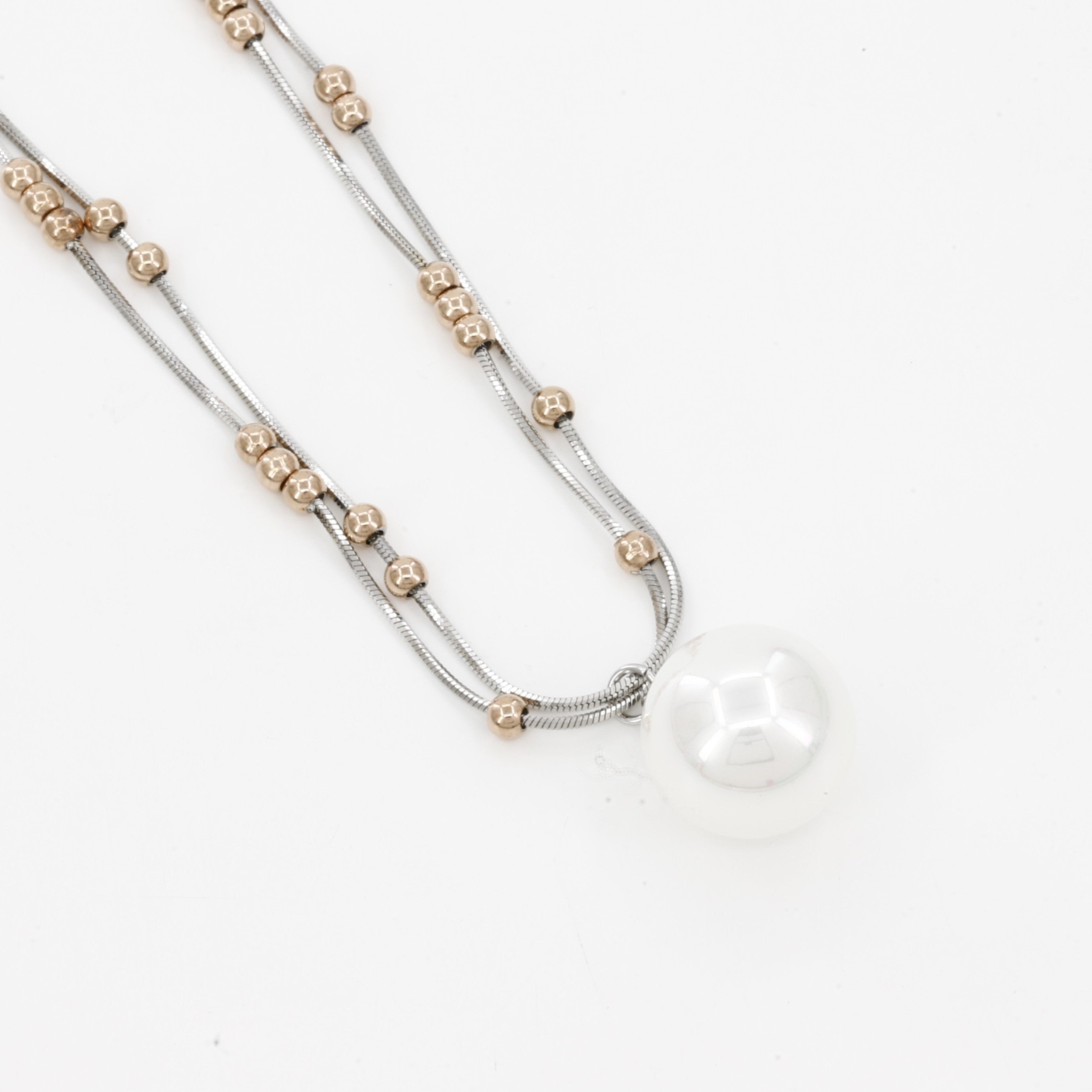 Mixed Metal Beaded Pearl Necklace