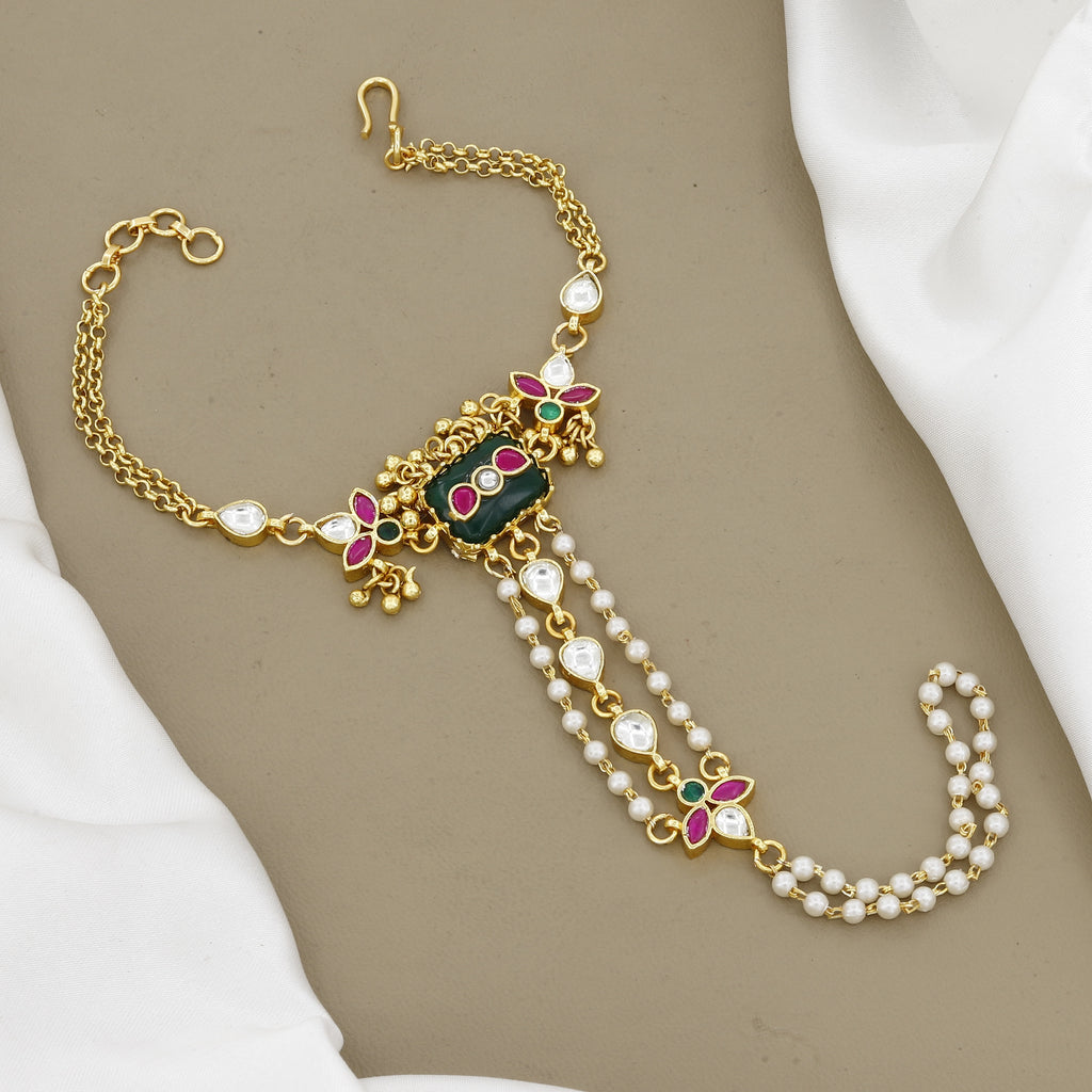 Antique Multi-Strand Pearl & Kundan Haathpanja