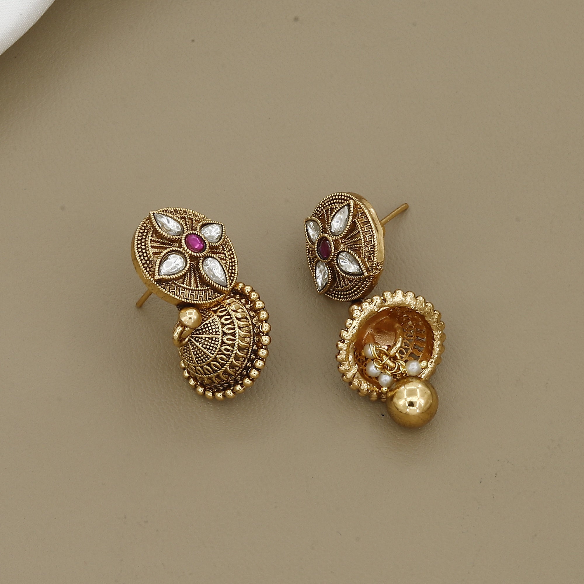 Antique Gold Layered Swan Pendant Necklace with Jhumkis