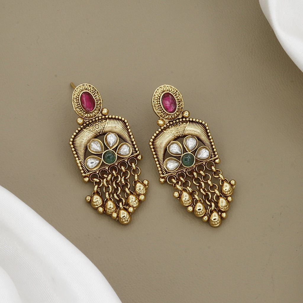 Antique Gold Plated Traditional Necklace Set with Earrings