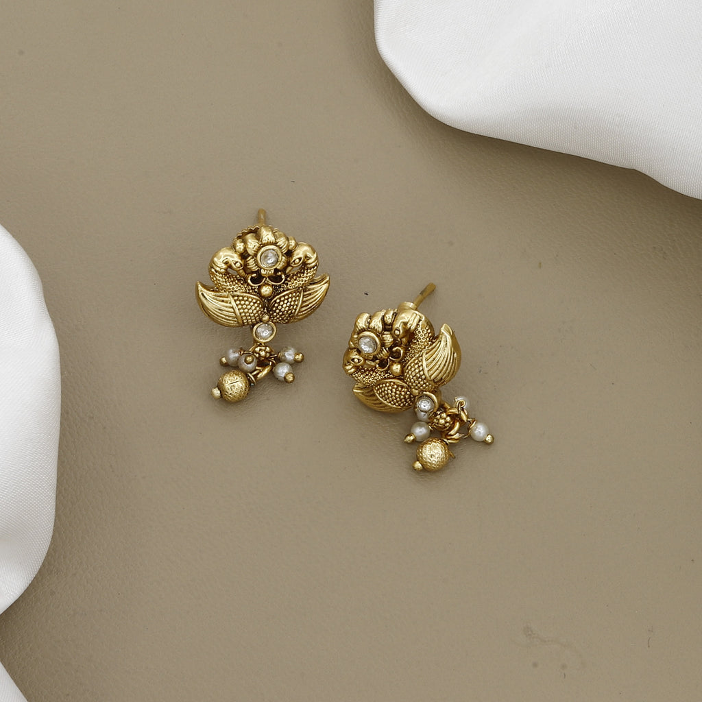 Antique Gold Peacock Chandbali Necklace Set with Stones & Pearls