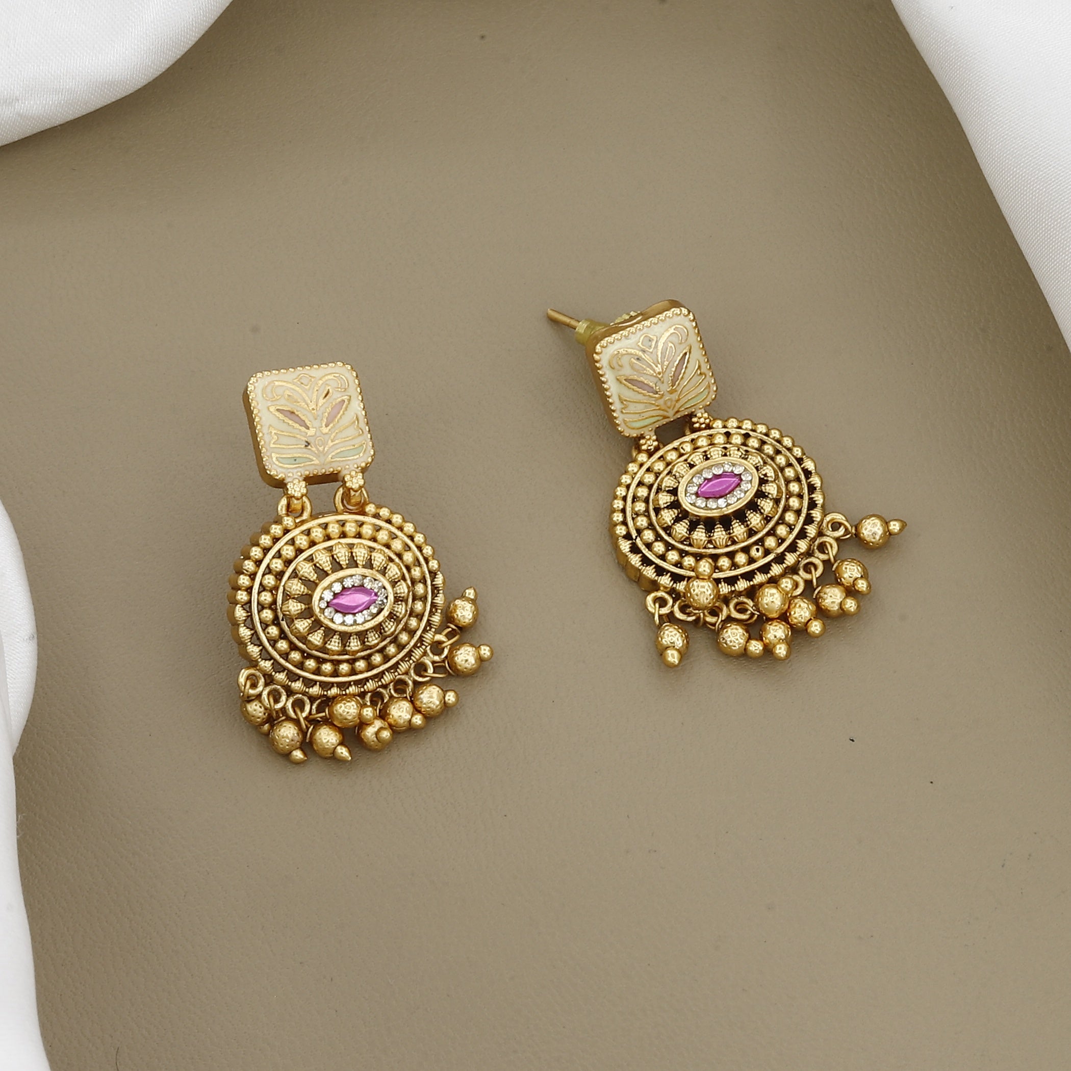 Antique Gold-Plated Necklace Set with Pastel Meenakari