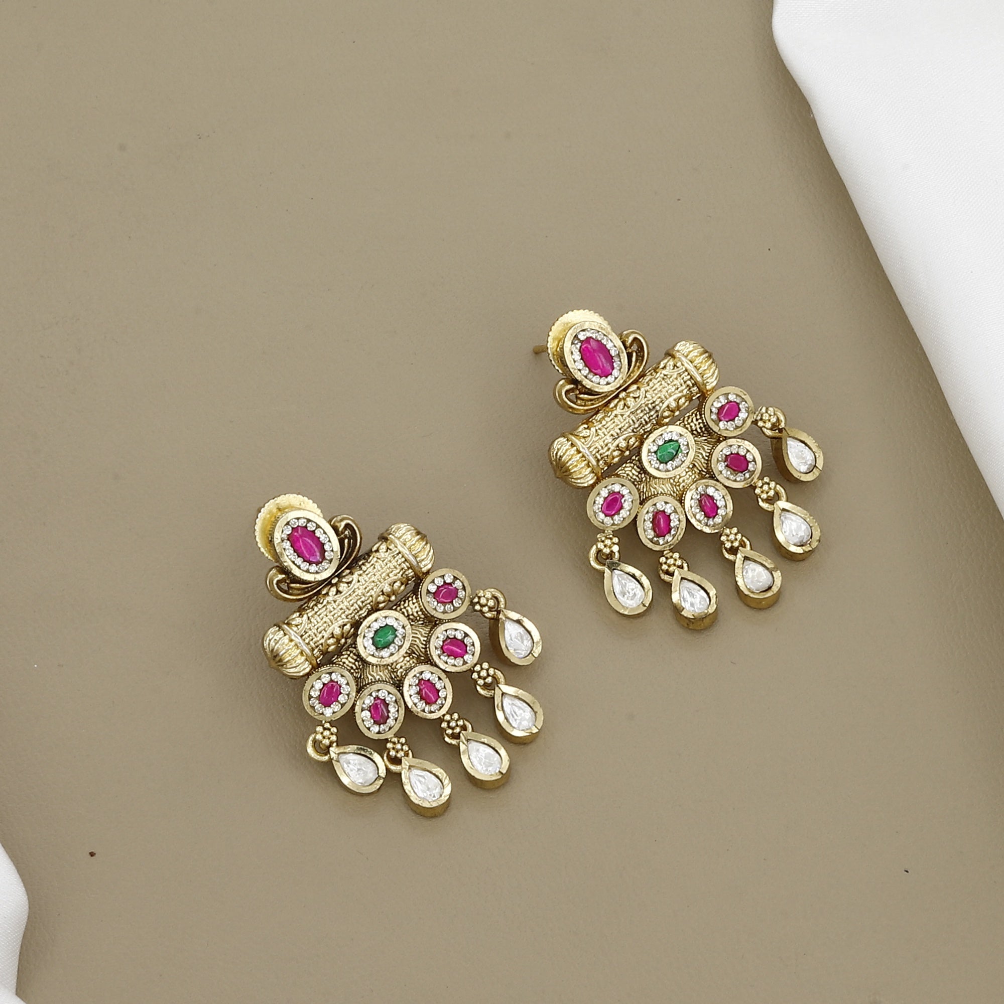 Traditional Kundan & Ruby Long Pendant Necklace Set