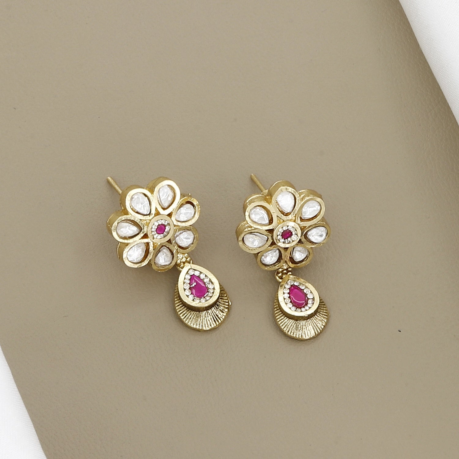 Antique Gold-Plated Long Pendant Necklace Set with Kundan & Seed Pearl Detailing