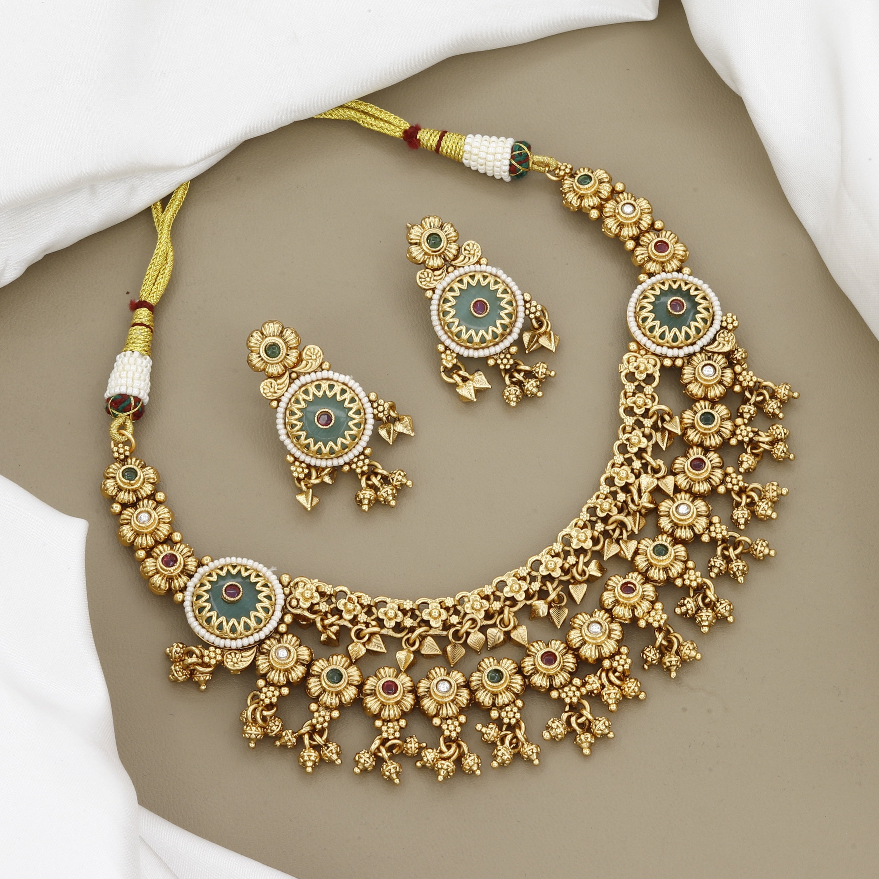 Elegant Ethnic Gold-Tone Necklace & Matching Earrings