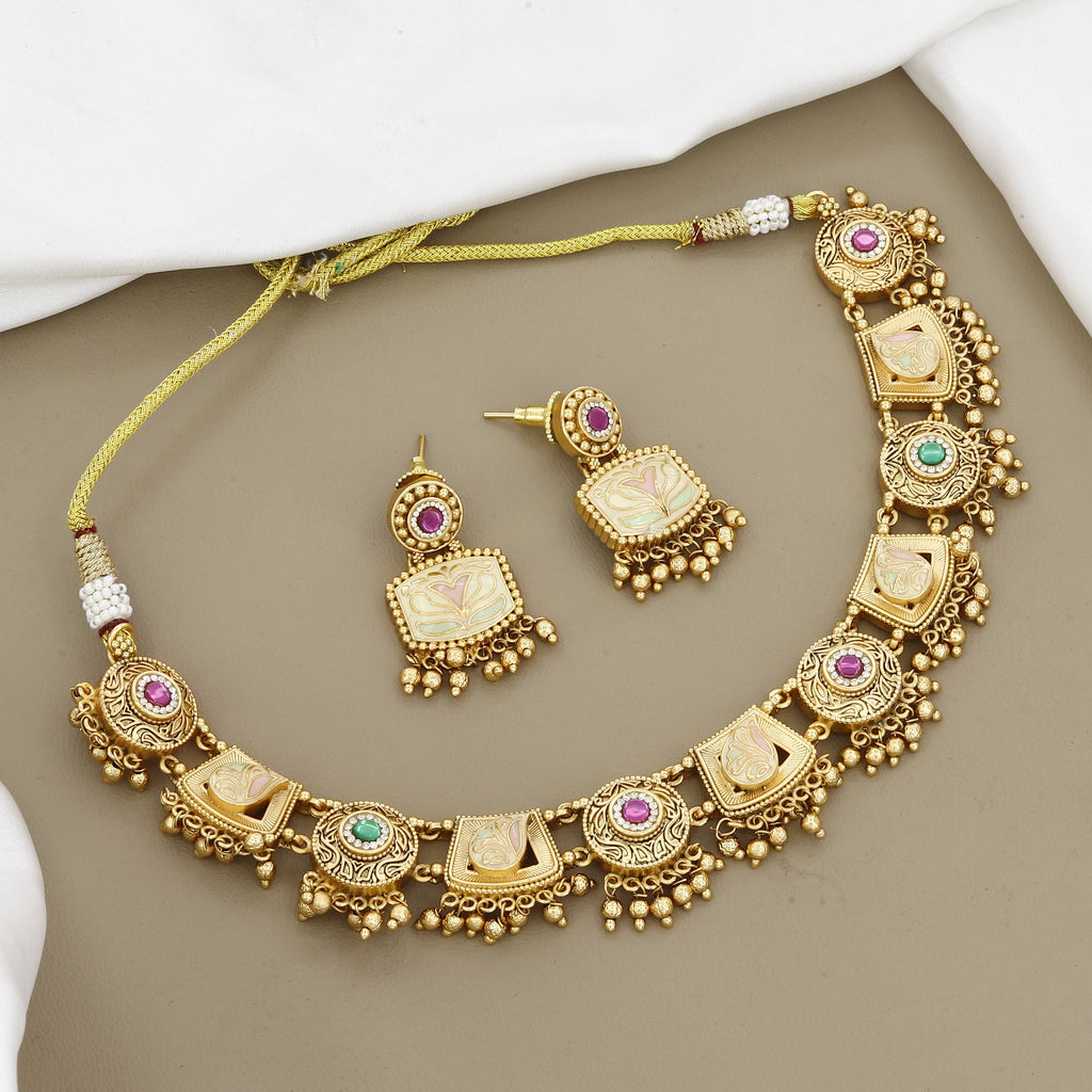 Pastel Petals Meenakari & Kundan Necklace Set