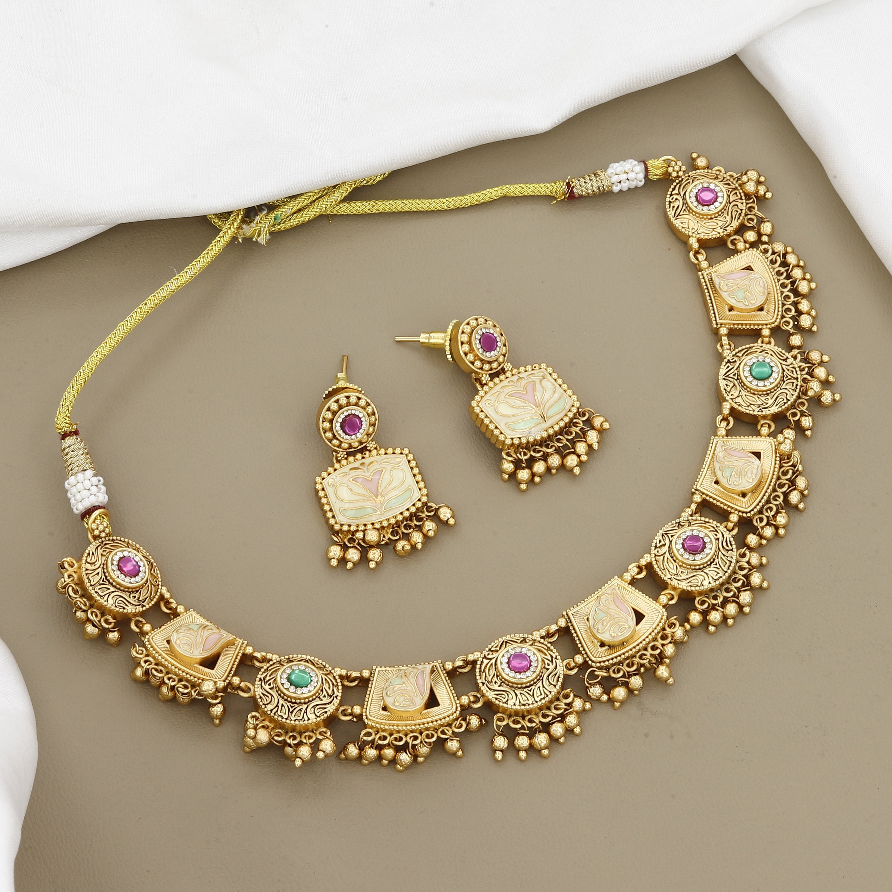 Pastel Petals Meenakari & Kundan Necklace Set