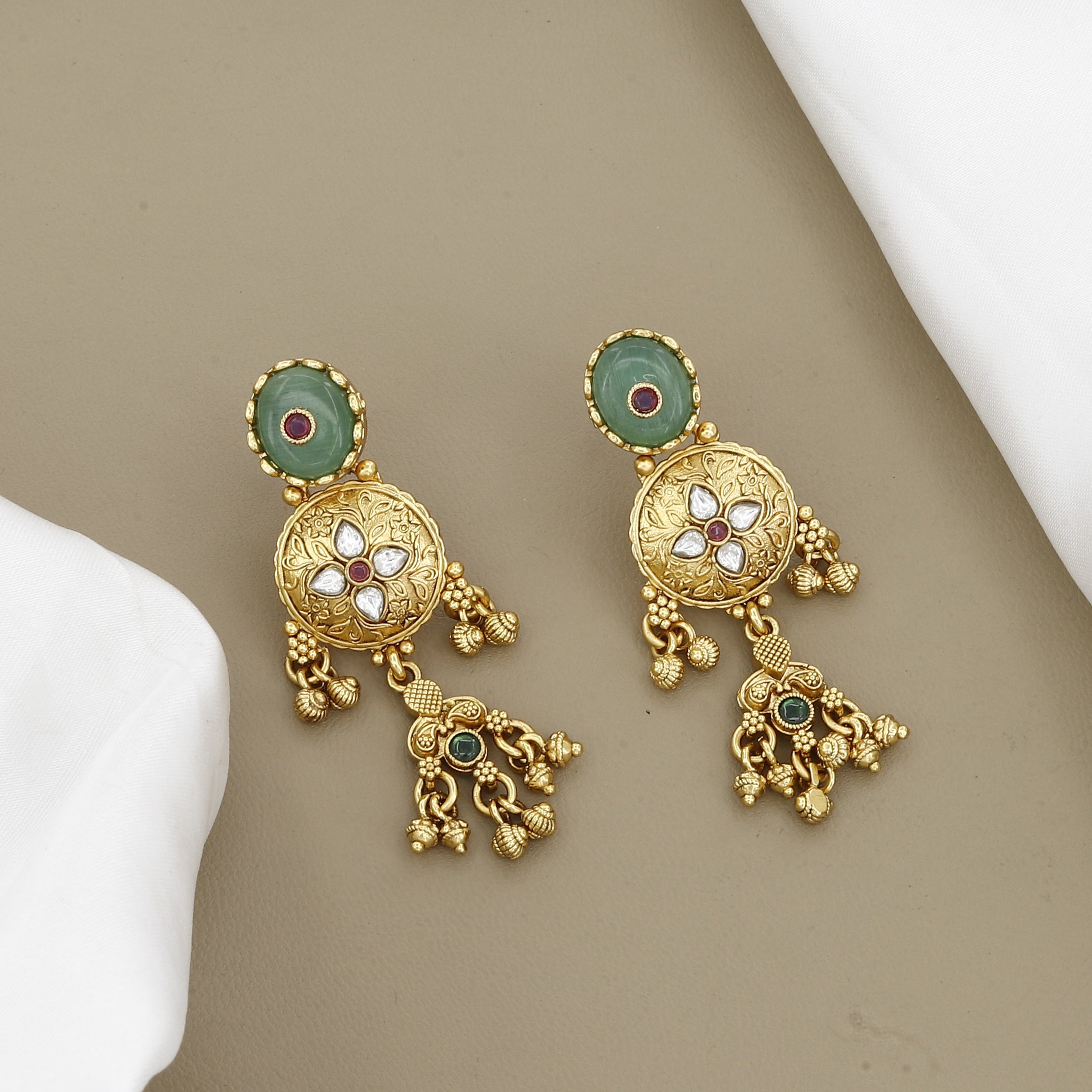 Traditional Gold Festive Necklace Set with Ghungroo Drops