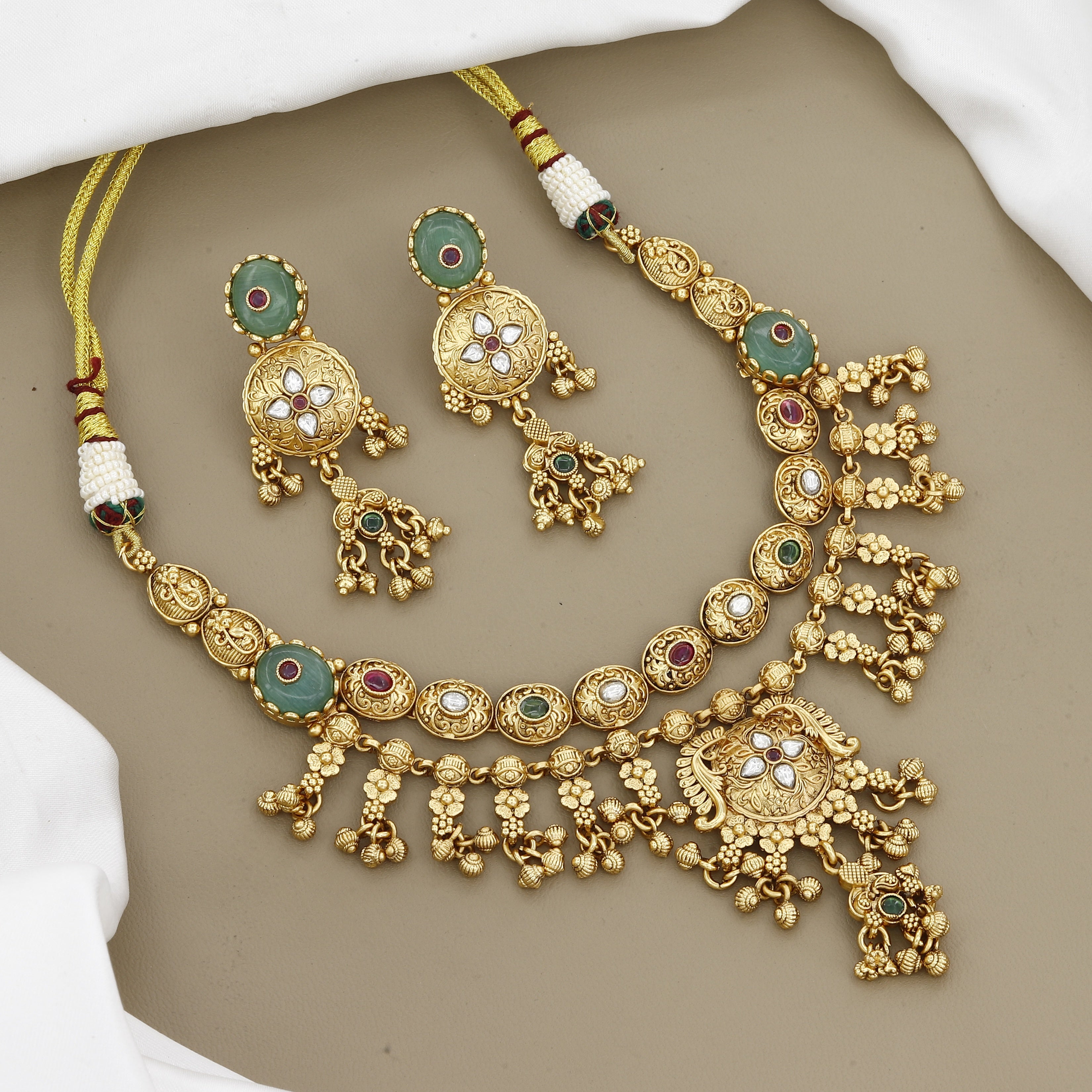 Traditional Gold Festive Necklace Set with Ghungroo Drops