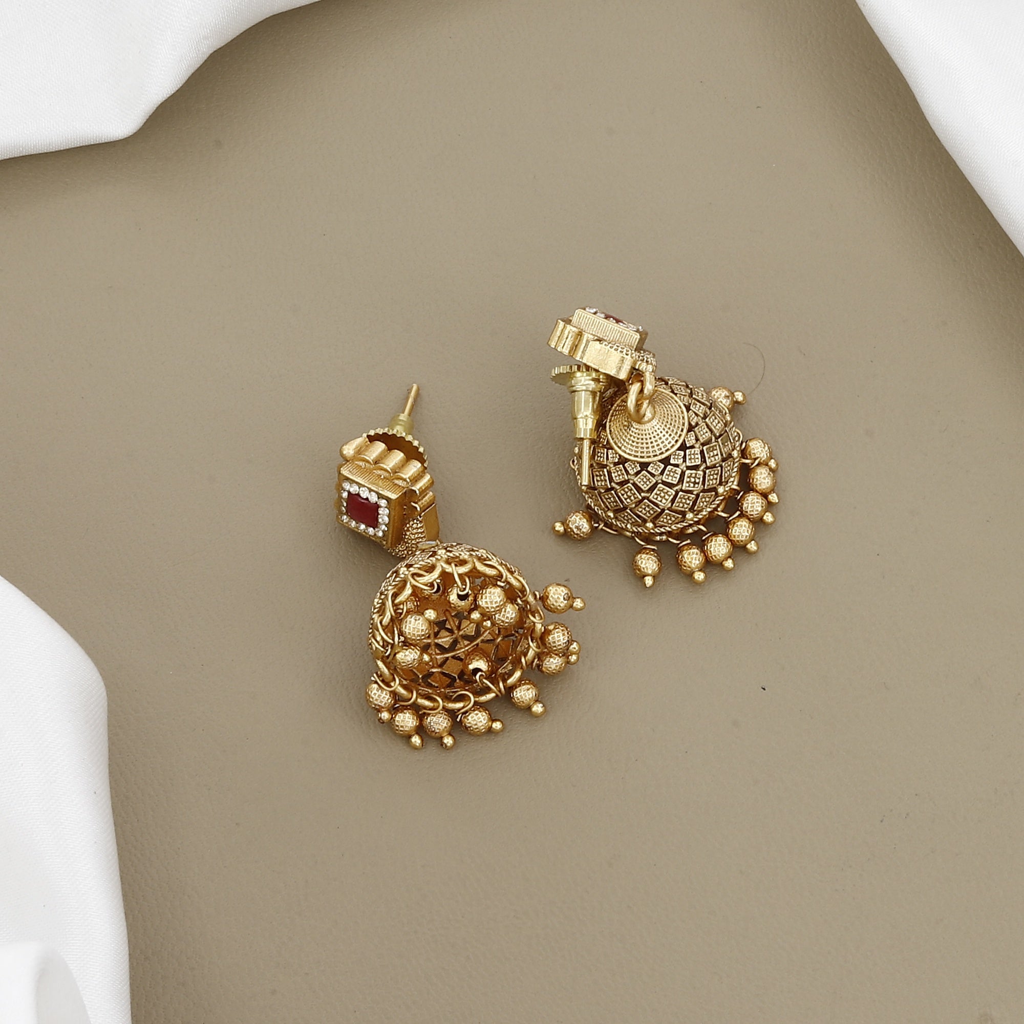 Antique Gold Coin Drop Necklace Set with Jhumkas