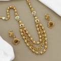 Traditional Antique Gold Multi-Layered Necklace Set with Jhumkas