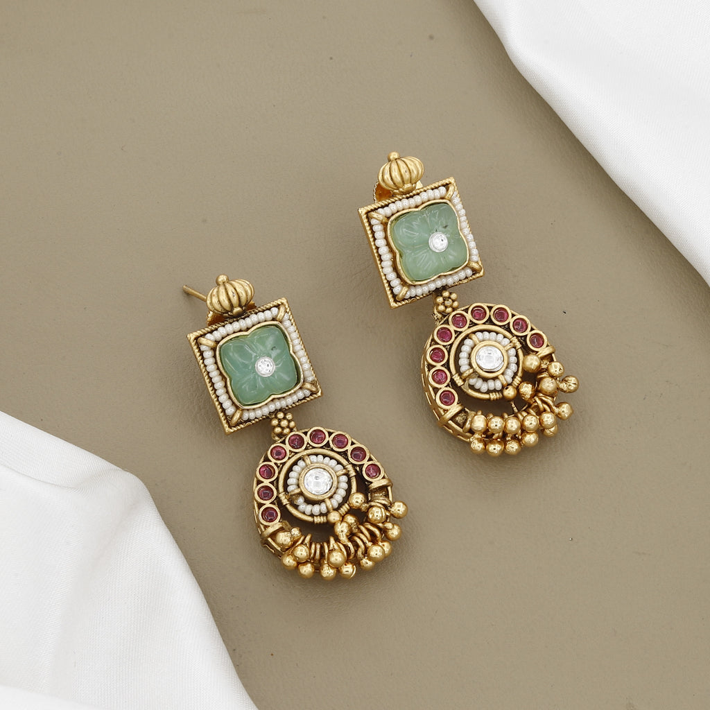 Bridal Polki & Pearl Gold Plated Necklace with Earrings