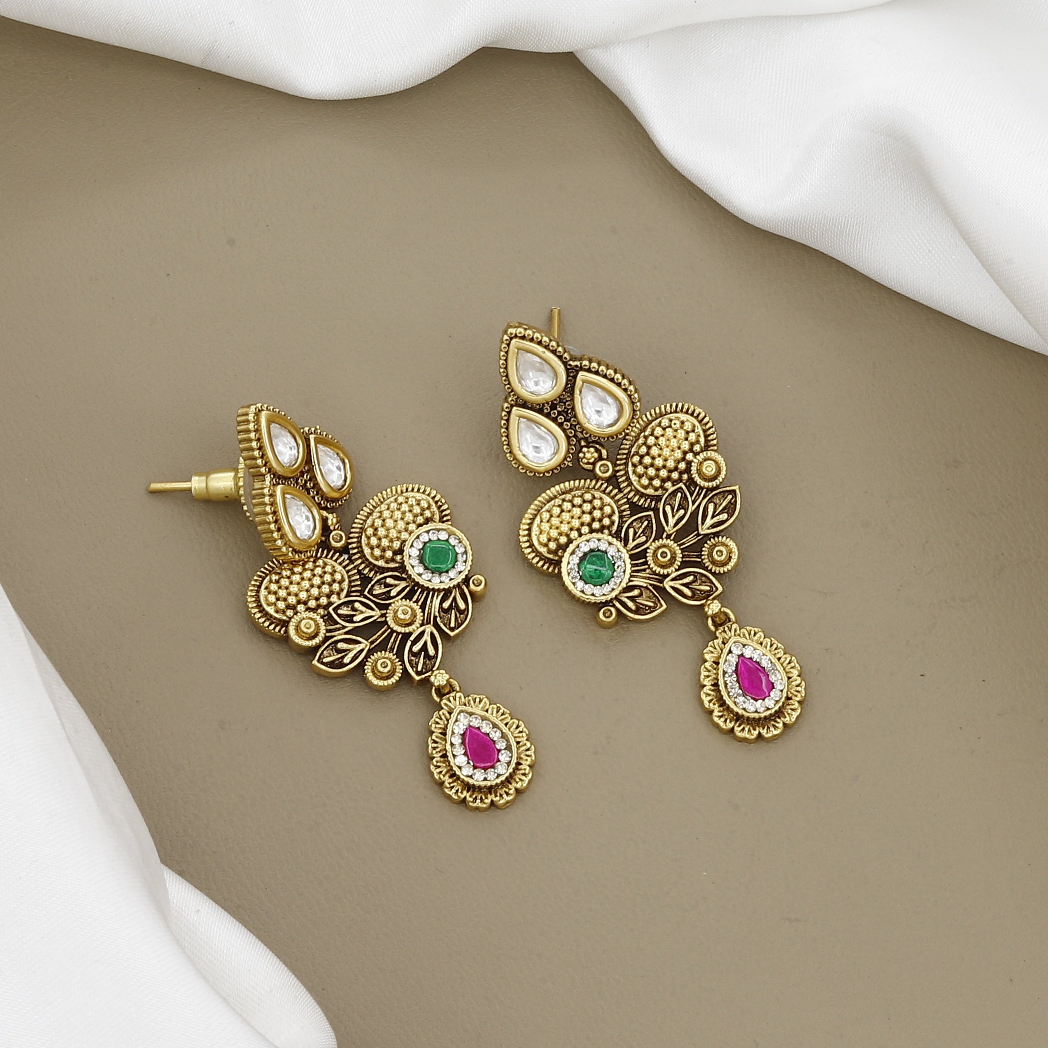 Traditional Kundan Style Floral Gold Necklace & Earring Set