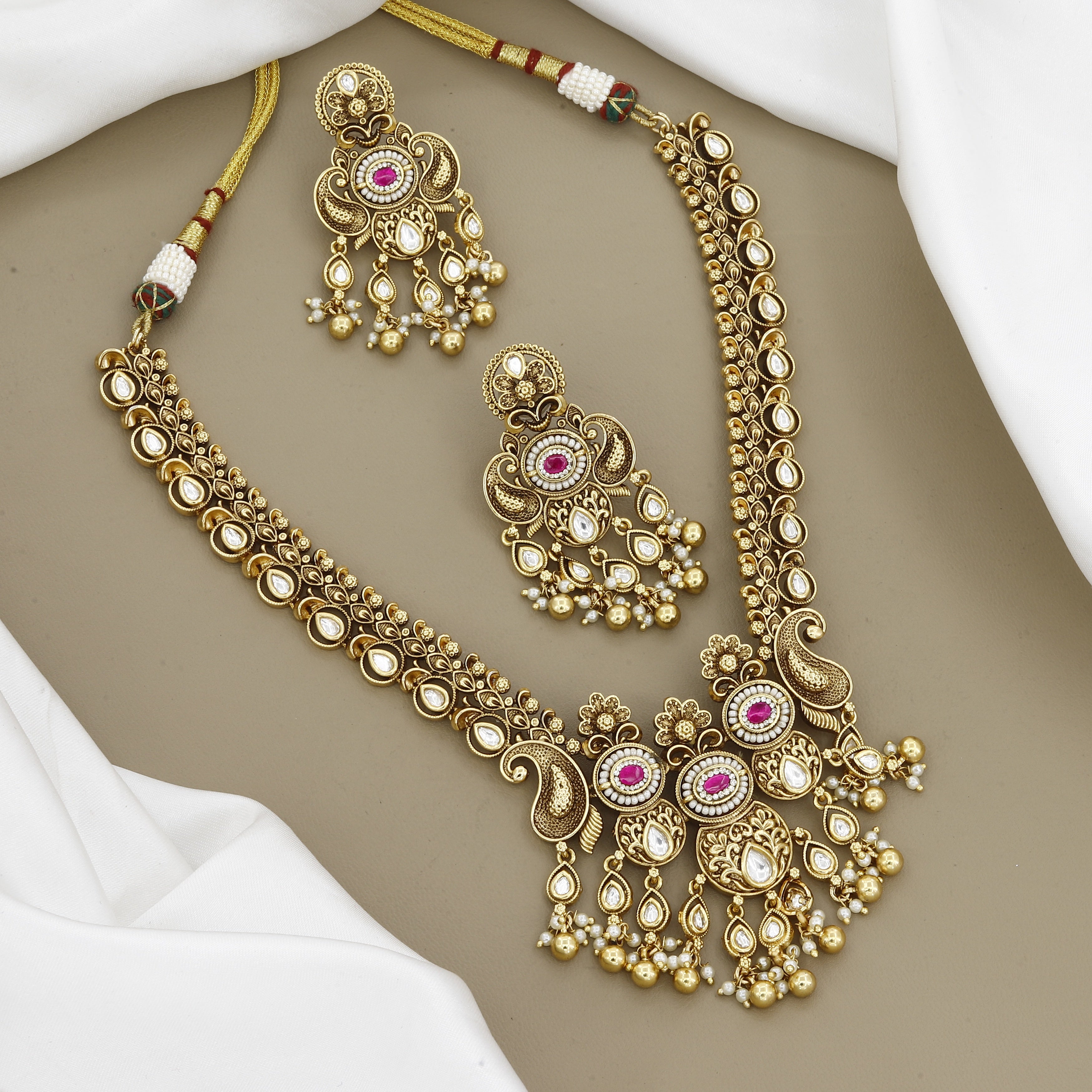 Vintage-Style Kundan & Pearl Necklace Set