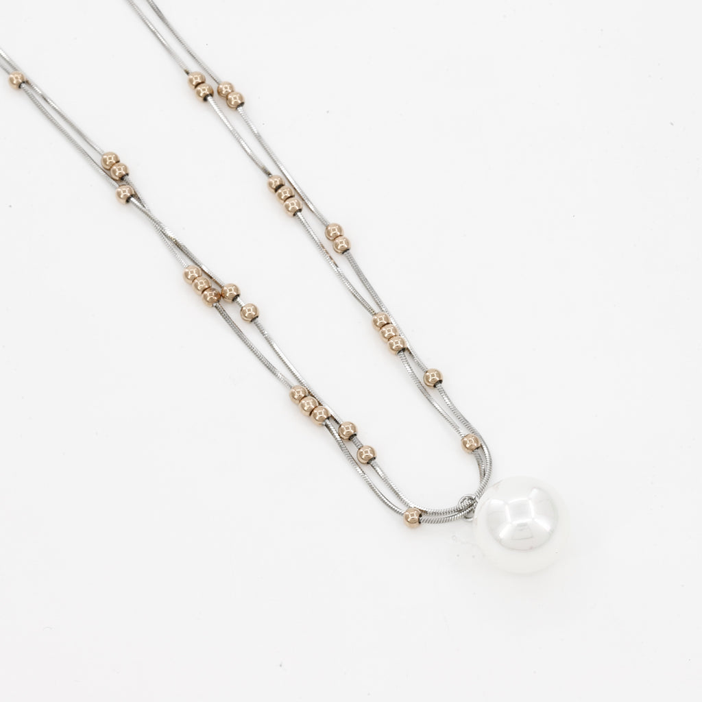 Mixed Metal Beaded Pearl Necklace
