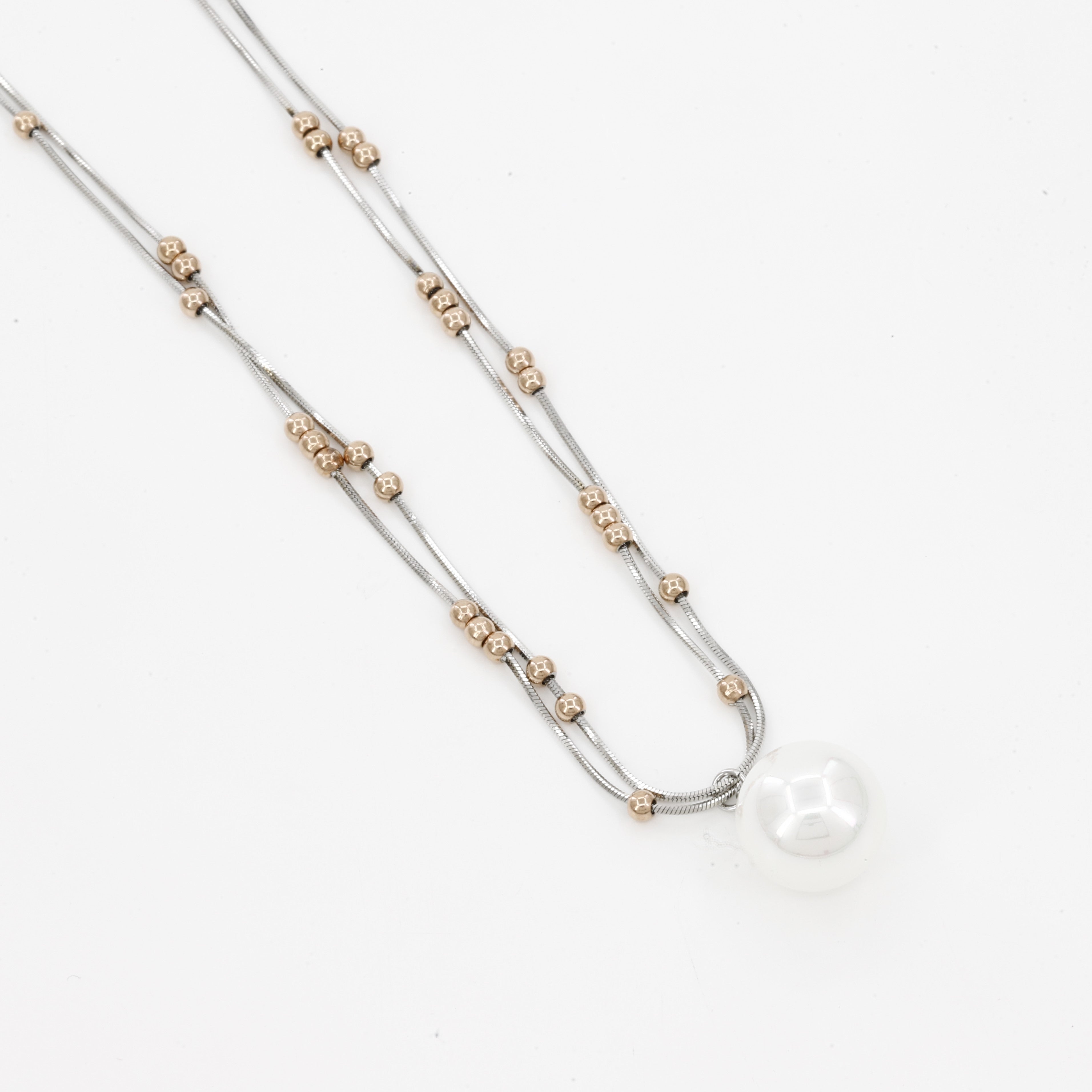 Mixed Metal Beaded Pearl Necklace