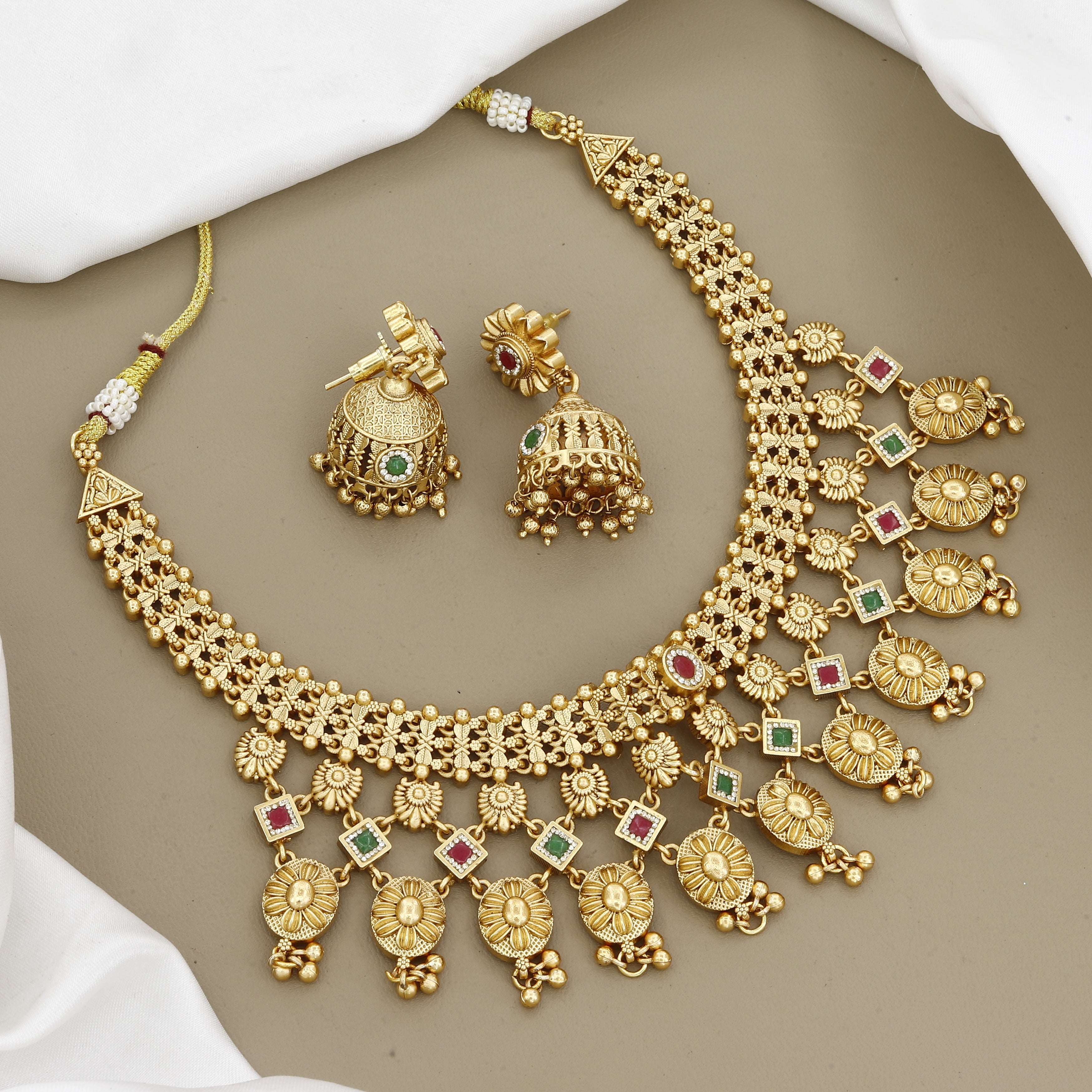 Traditional Matte Gold-Plated Wedding Necklace Set