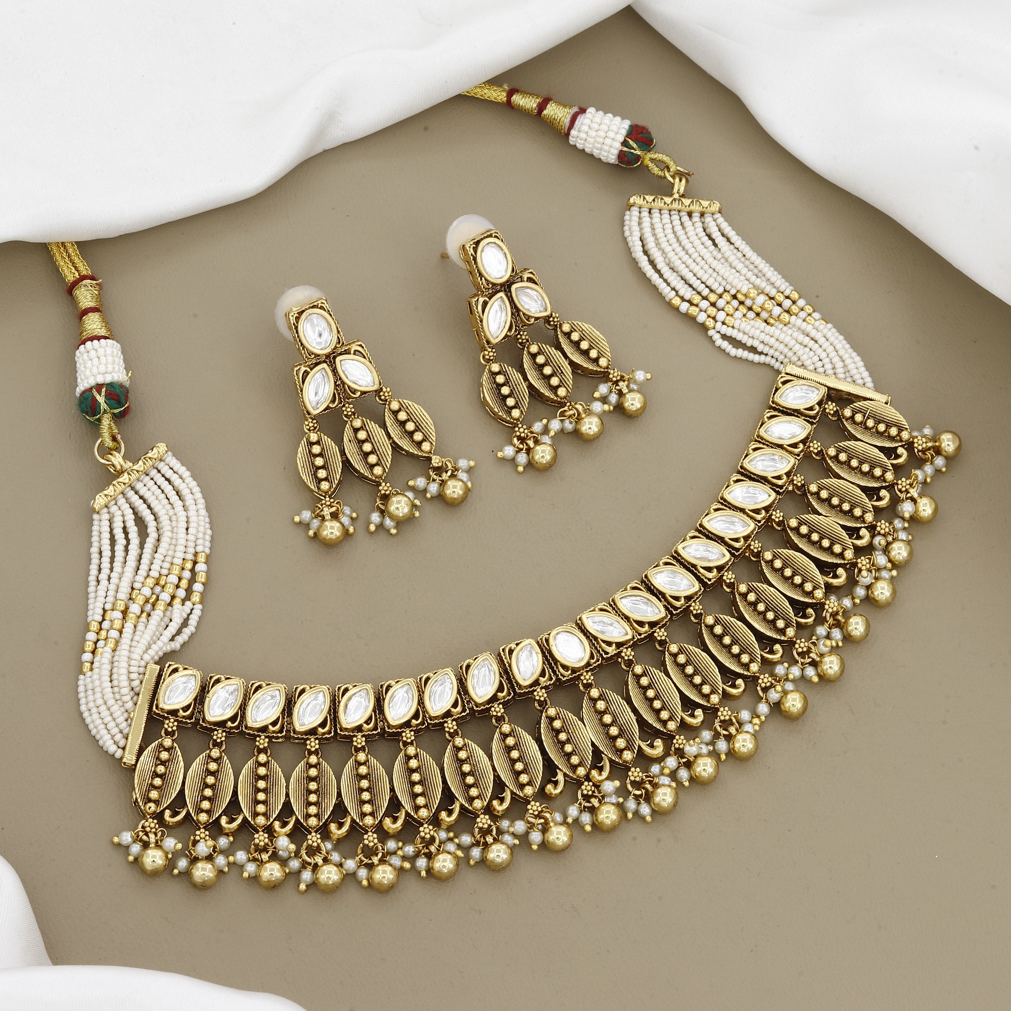 Statement Pearl & Polki Style Choker Necklace Set