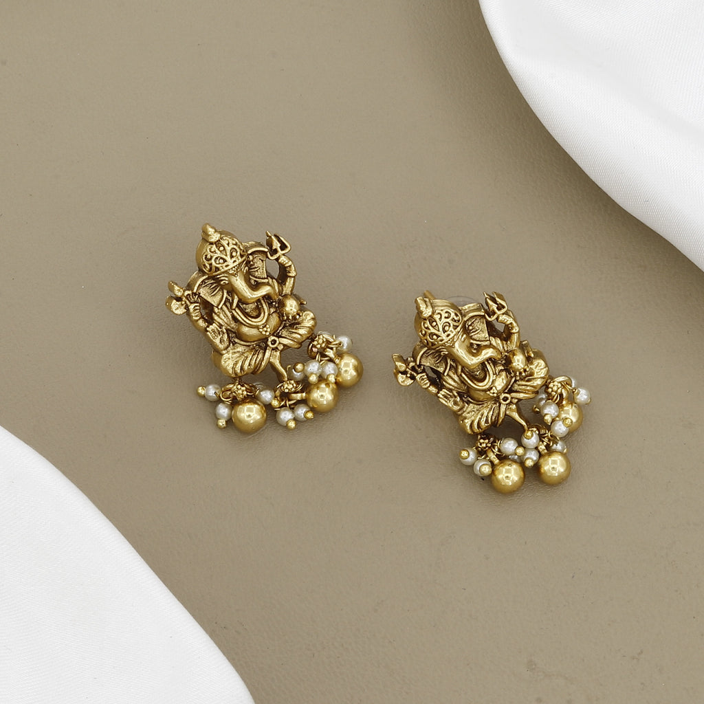 Antique Gold-Plated Lord Ganesha Necklace & Earrings Set