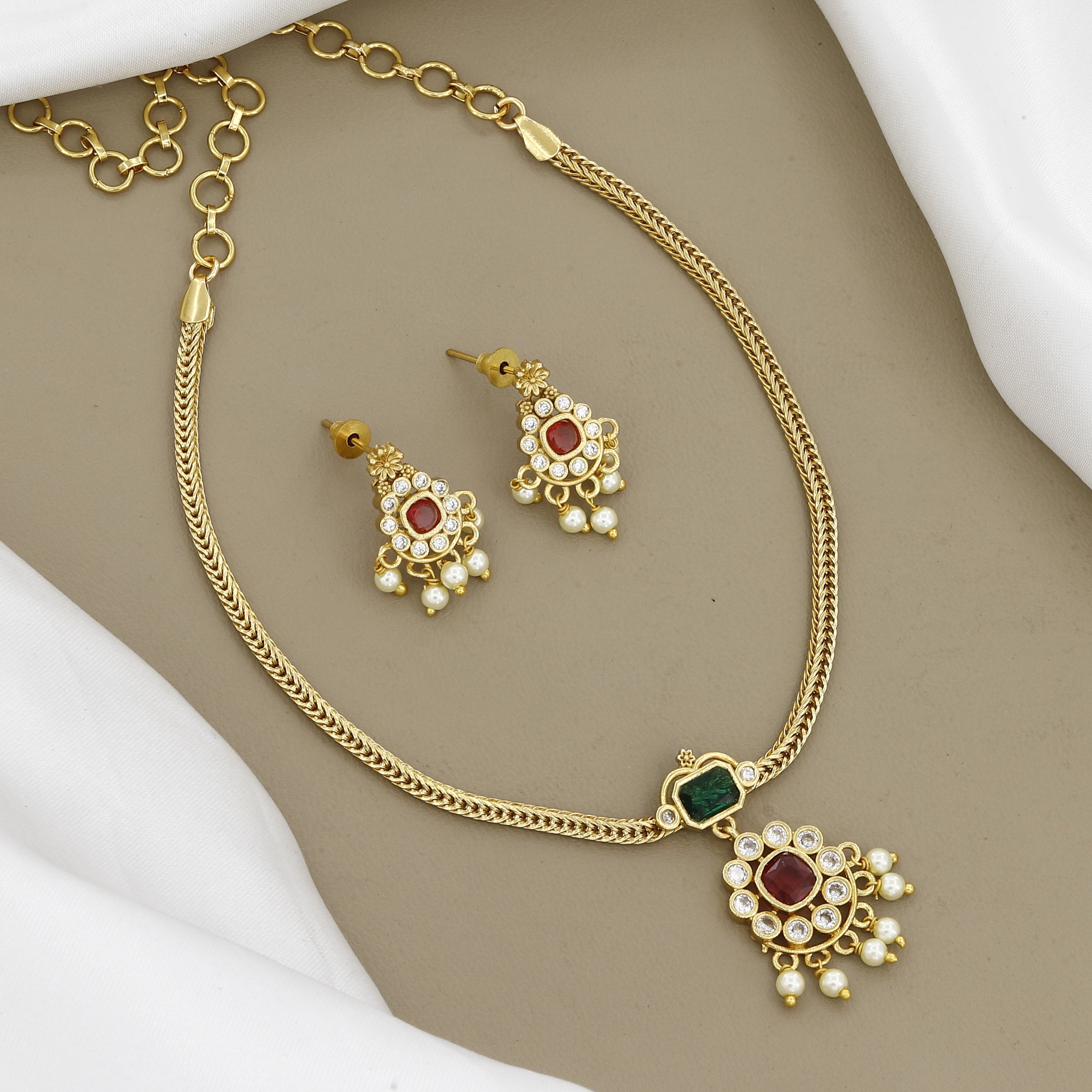 Delicate Gold Plated Mini Necklace Set with Pearls