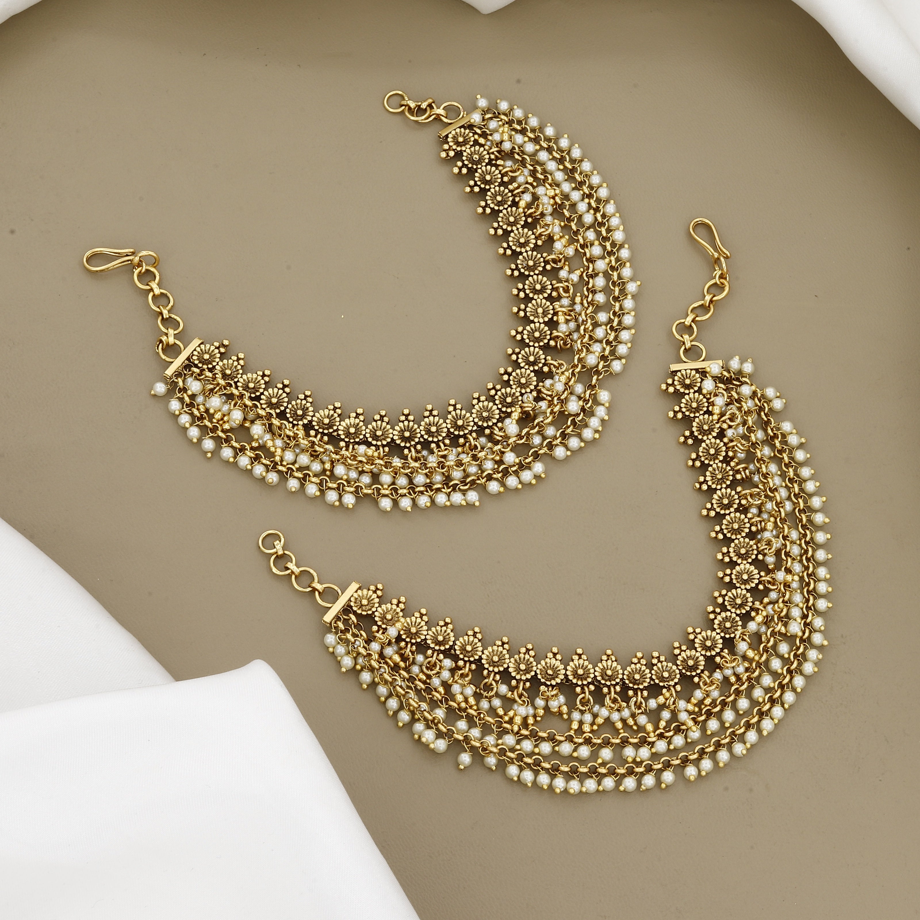 Antique Gold Multi-Layered Pearl Ear Chains