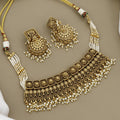 Traditional Pearl Beaded Antique Gold Choker & Earring Set