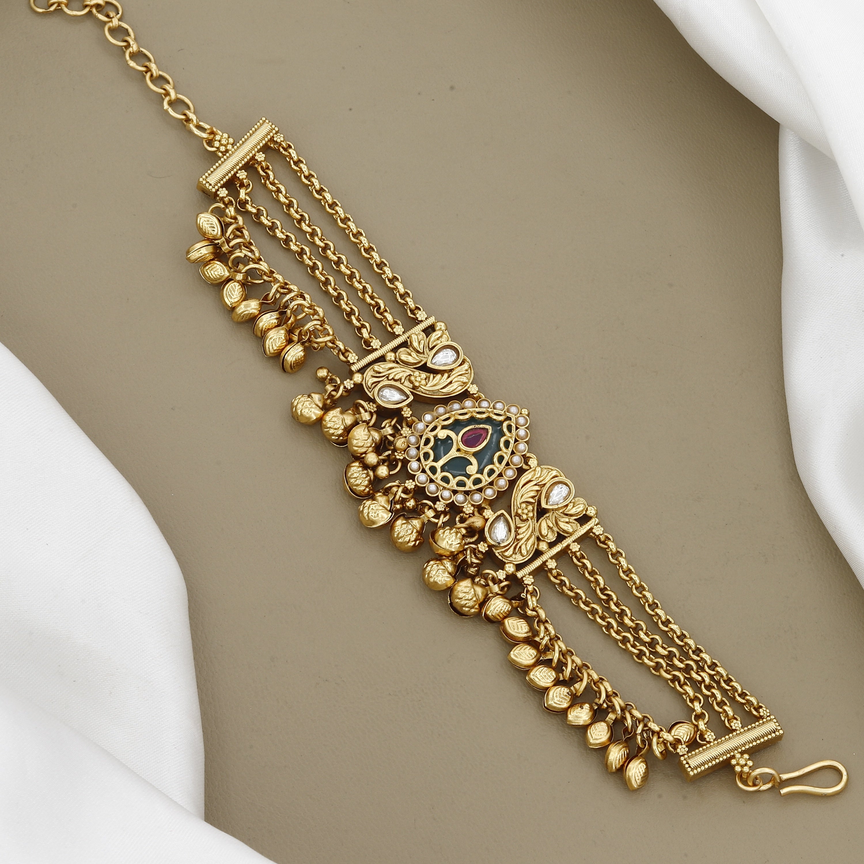 Antique Gold Bridal Armlet with Pearl & Stone Accents