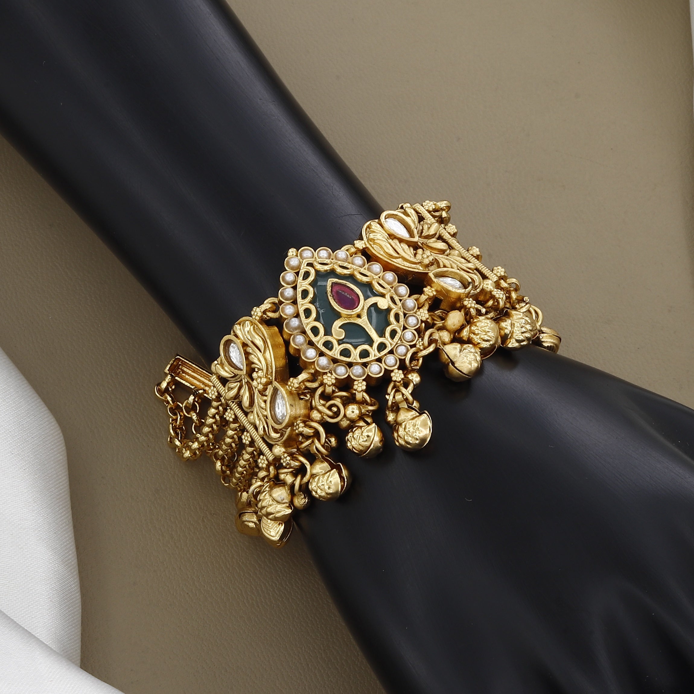 Antique Gold Bridal Armlet with Pearl & Stone Accents