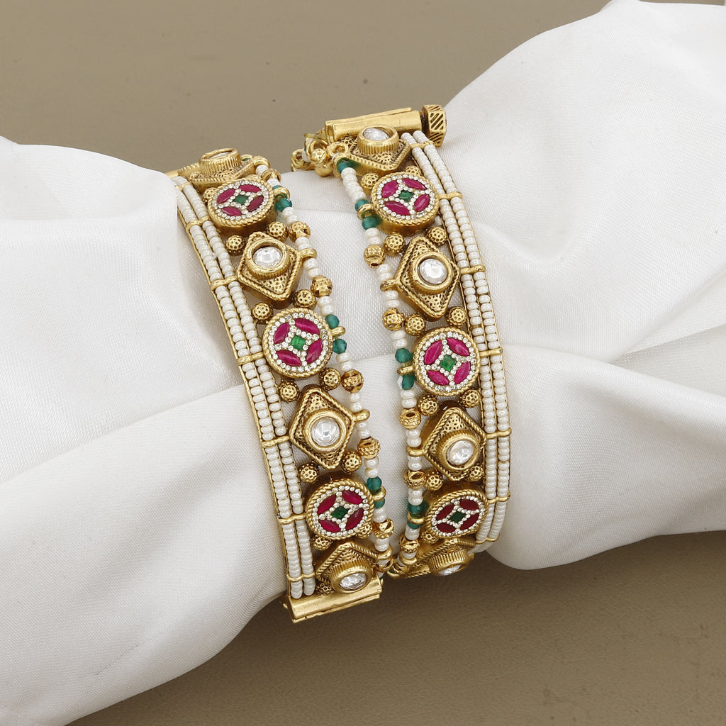 Elegant Gold-Plated Pearl & Multi-Stone Studded Patlas