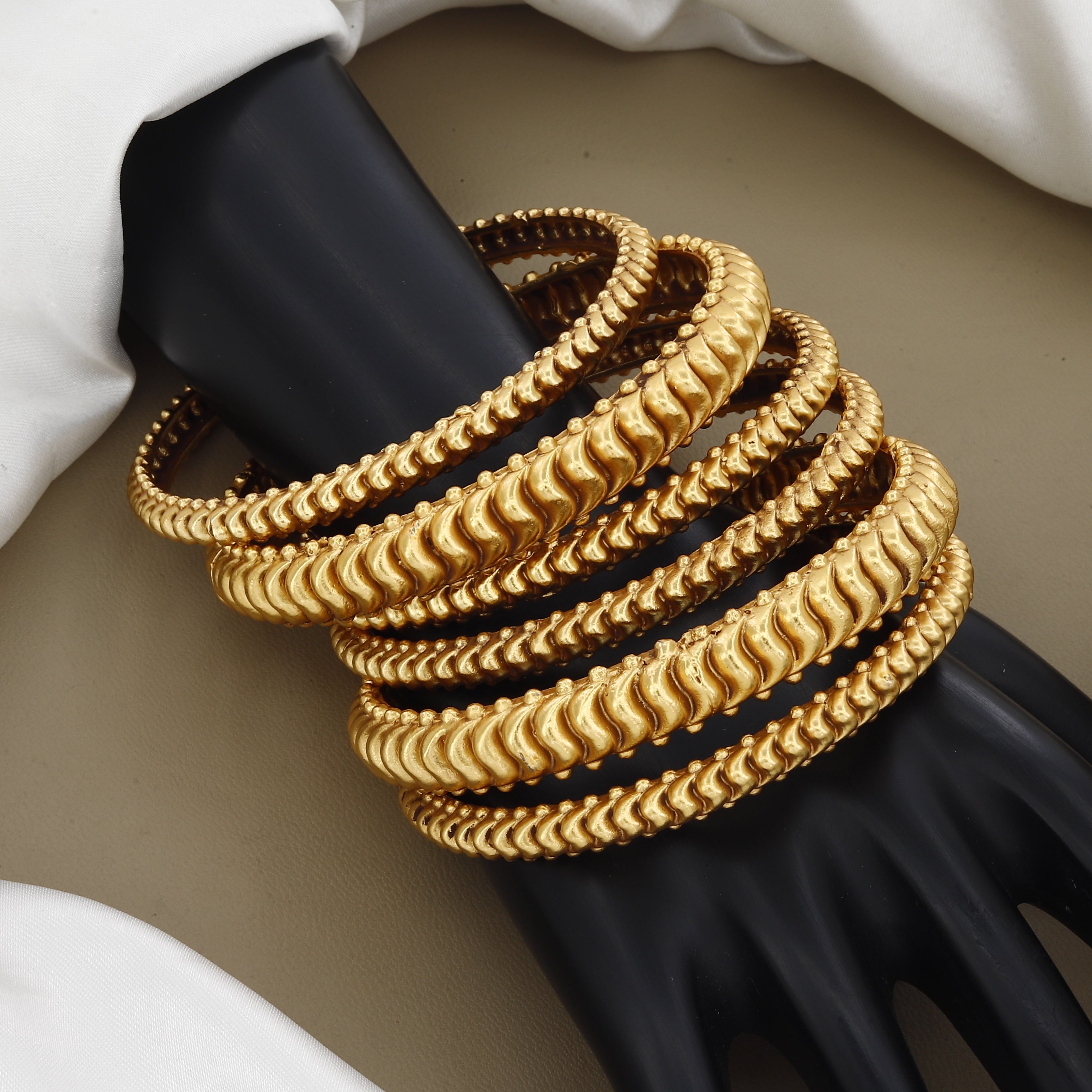 Traditional Twisted Pattern Antique Gold Bangle Set