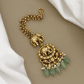 Antique Gold Elephant Maang Tikka with Green Beads & Pearls