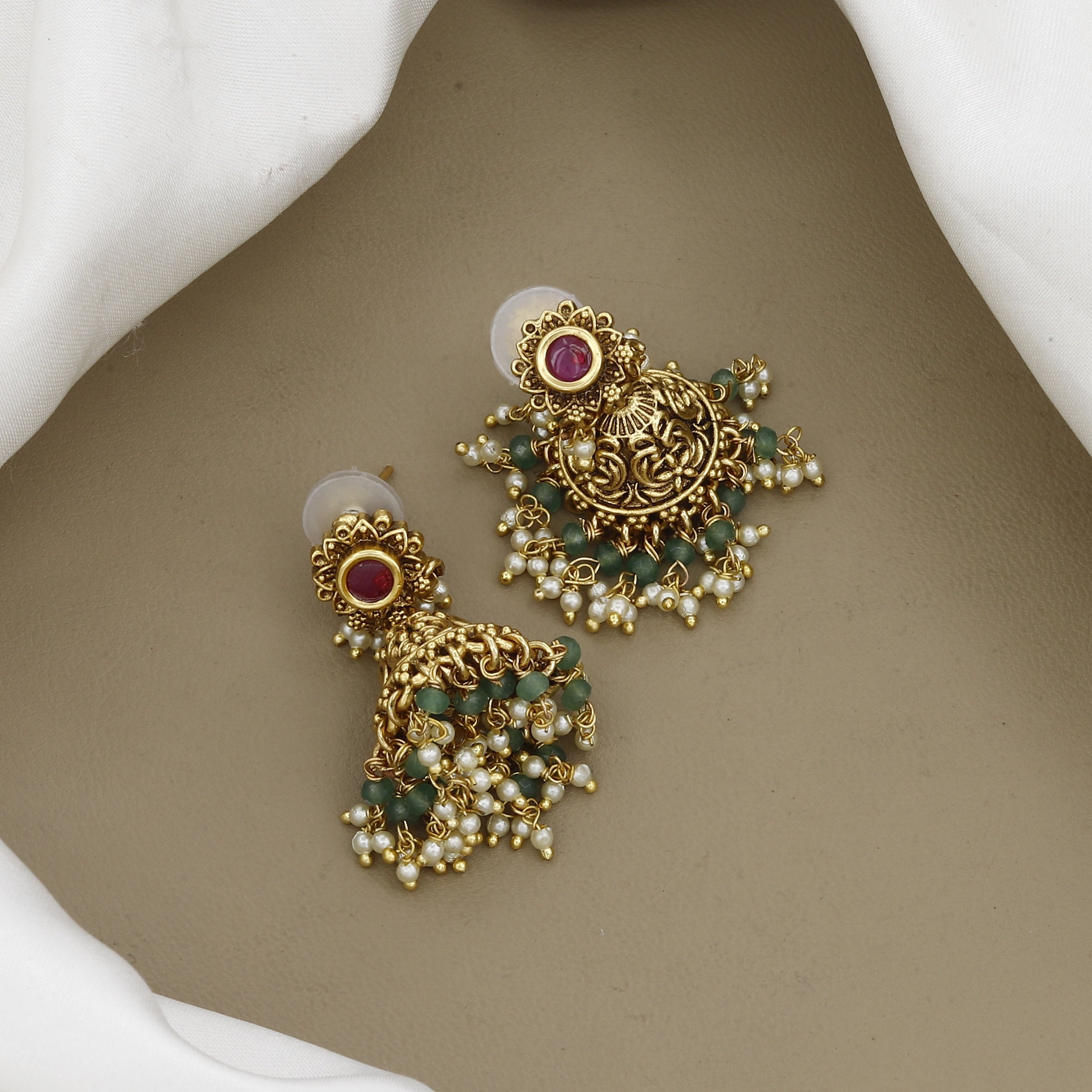 Antique Gold-Plated Temple Necklace Set with Jhumka Earrings