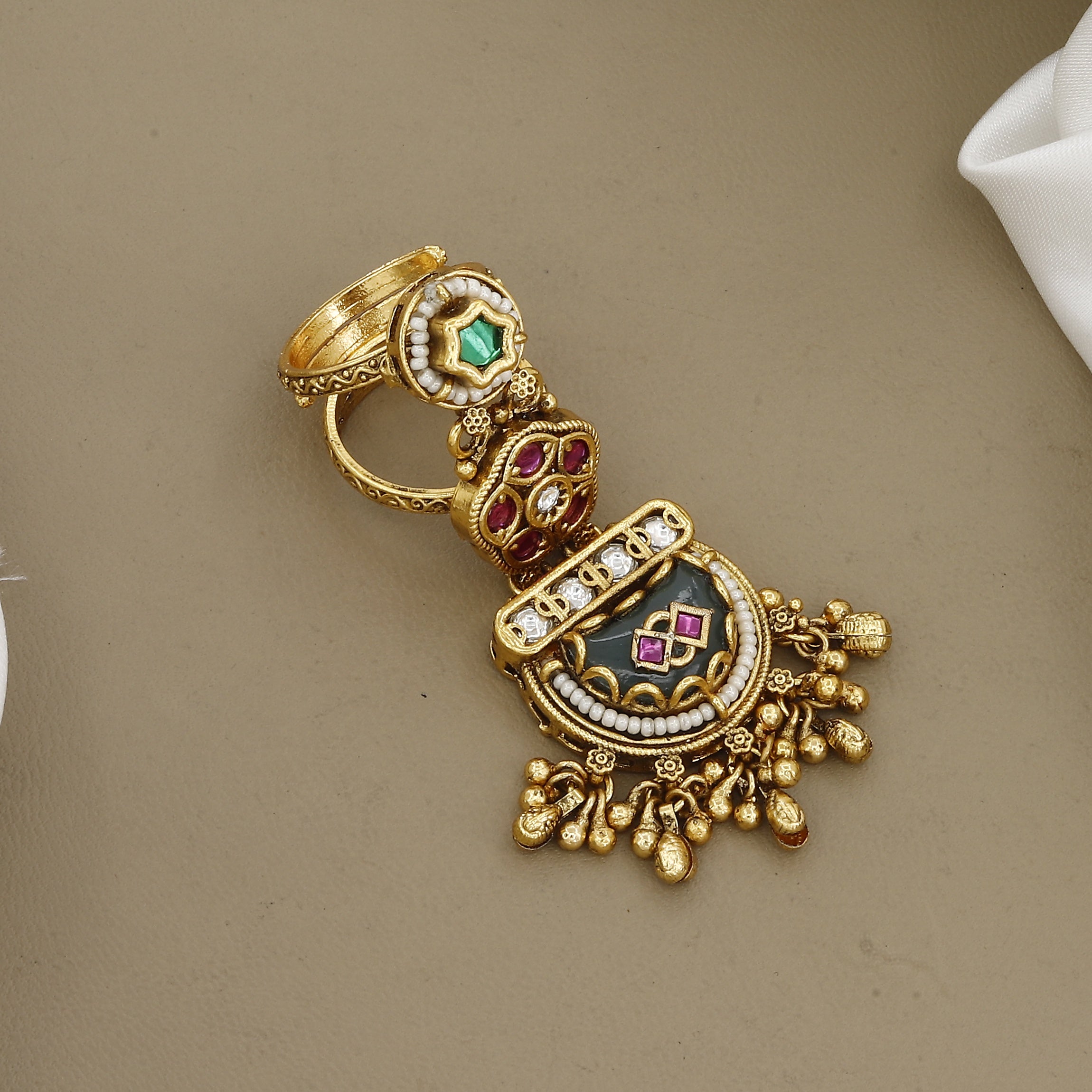 Antique Gold-Plated Long Multi-Finger Statement Ring