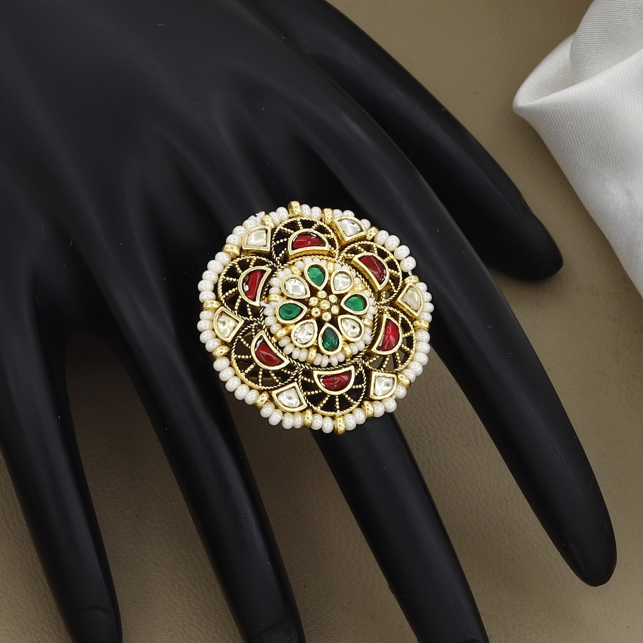 Antique Gold-Plated Floral Mandala Ring