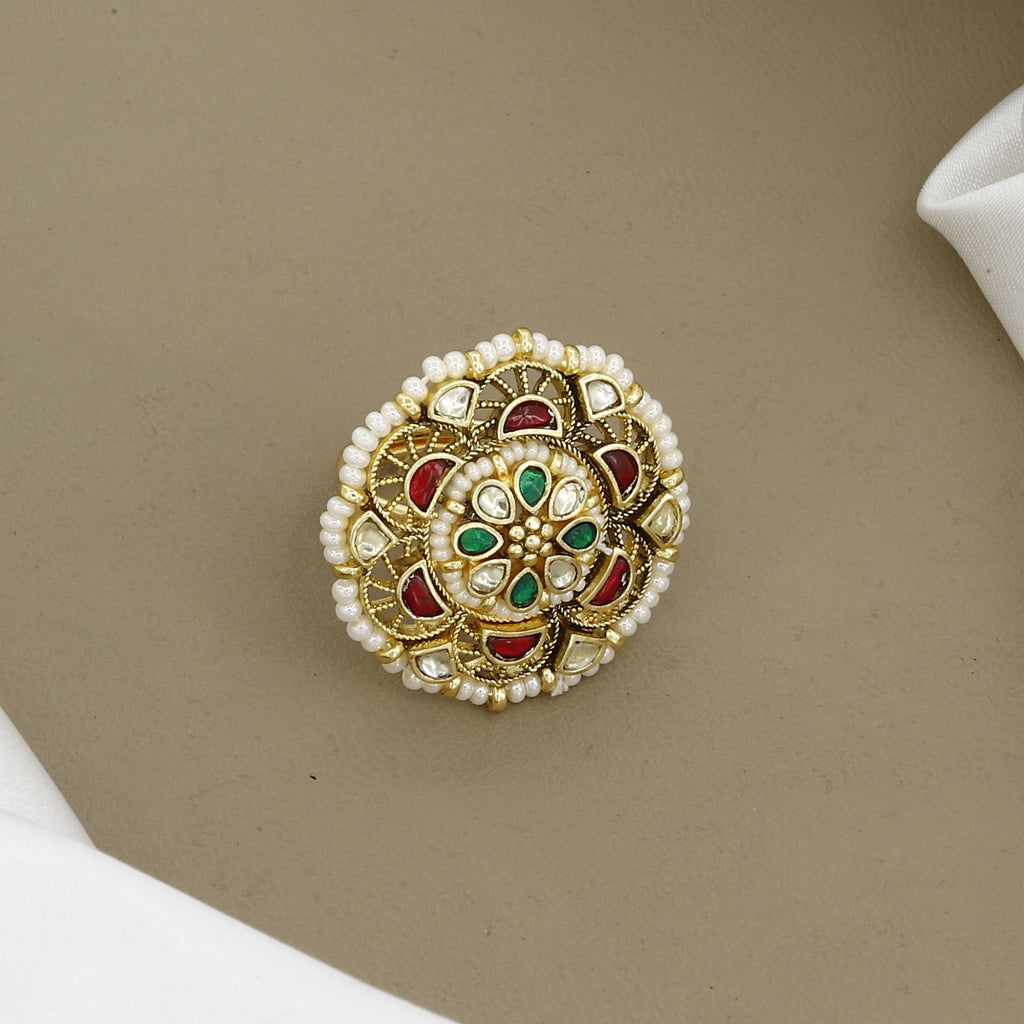 Antique Gold-Plated Floral Mandala Ring