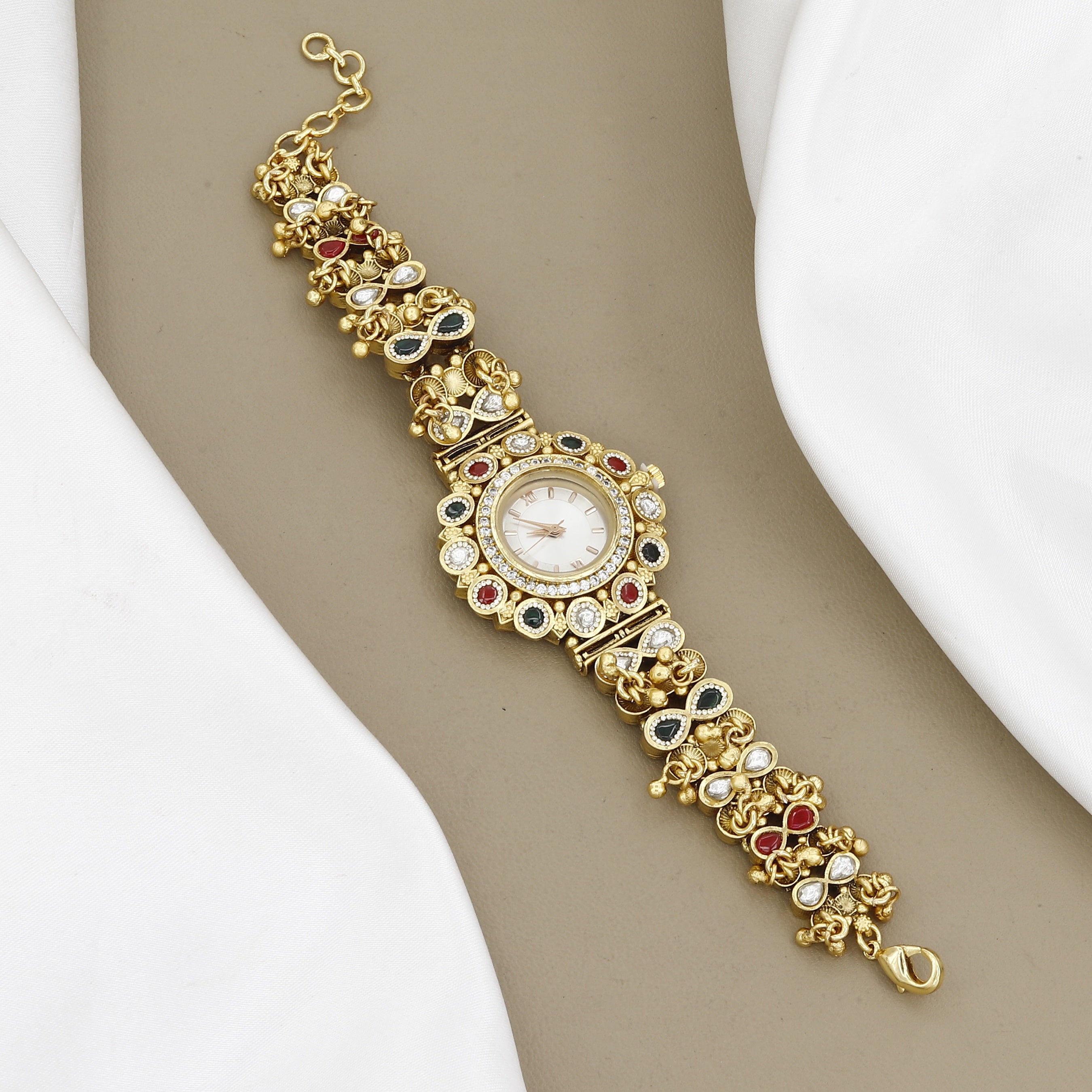 Traditional Pearl & Stone Timepiece Ethnic Antique Gold Watch
