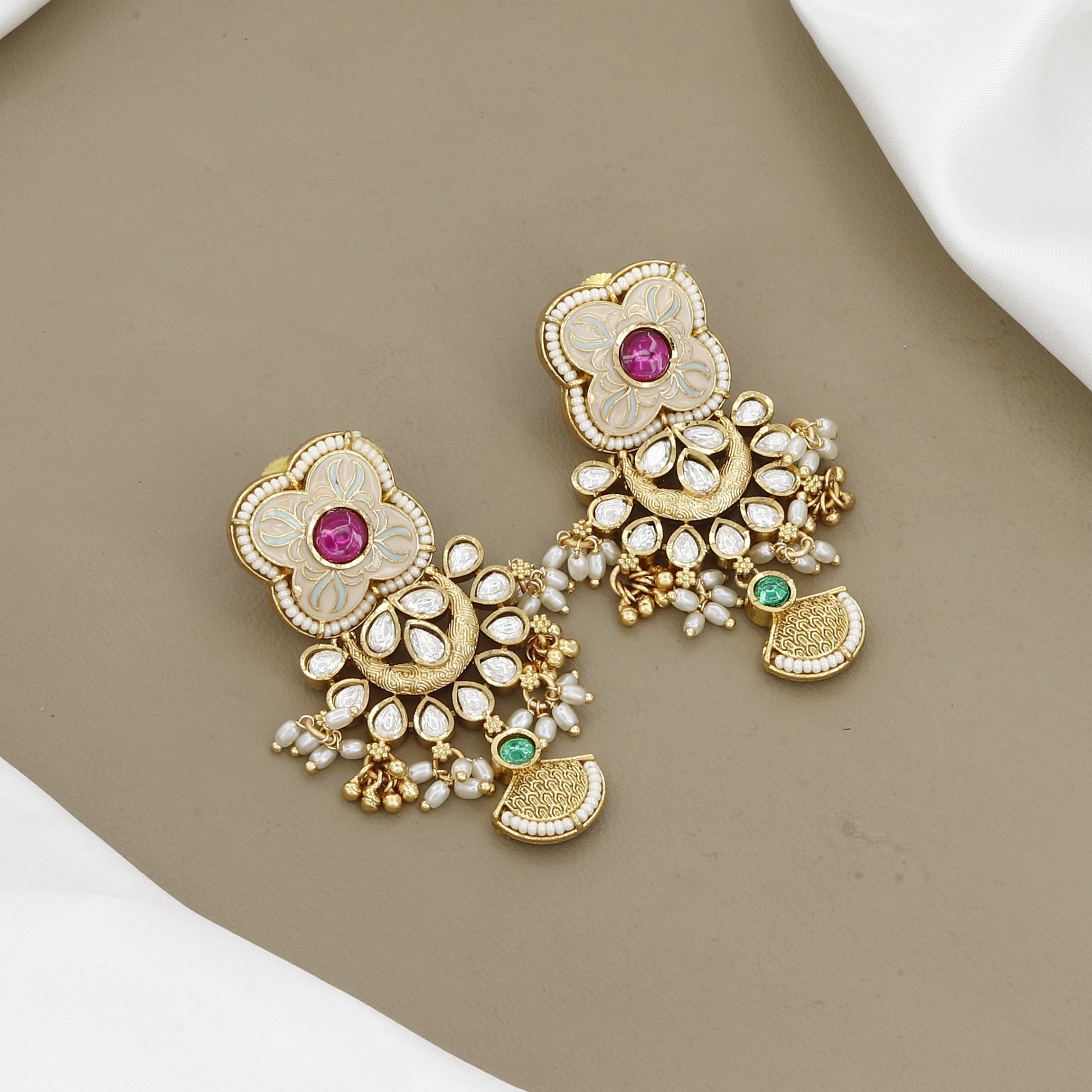 Gold-Plated Meenakari Mangalsutra Set with White Beadwork