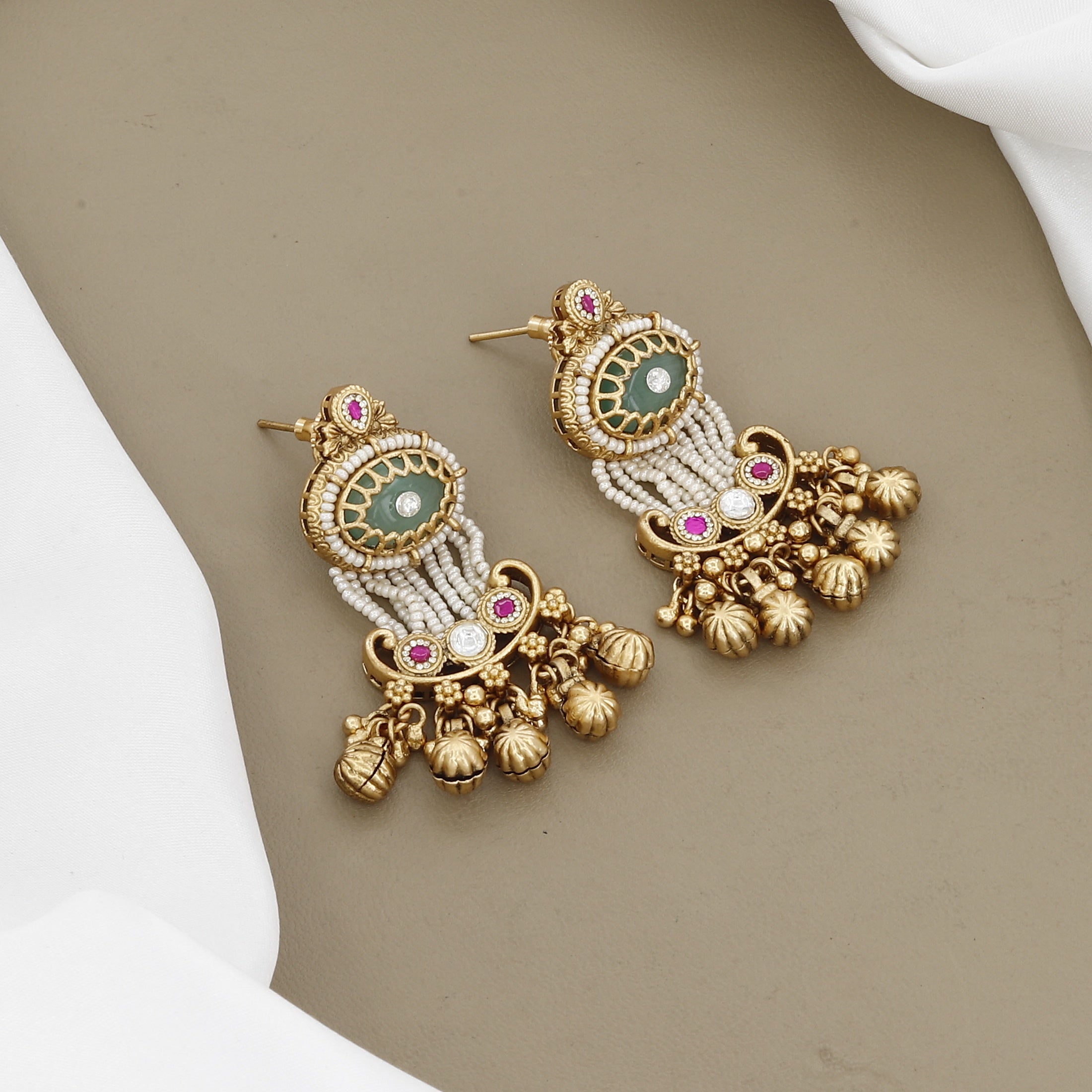 Traditional Temple Jewelry Mangalsutra Set with Emeralds and Rubies