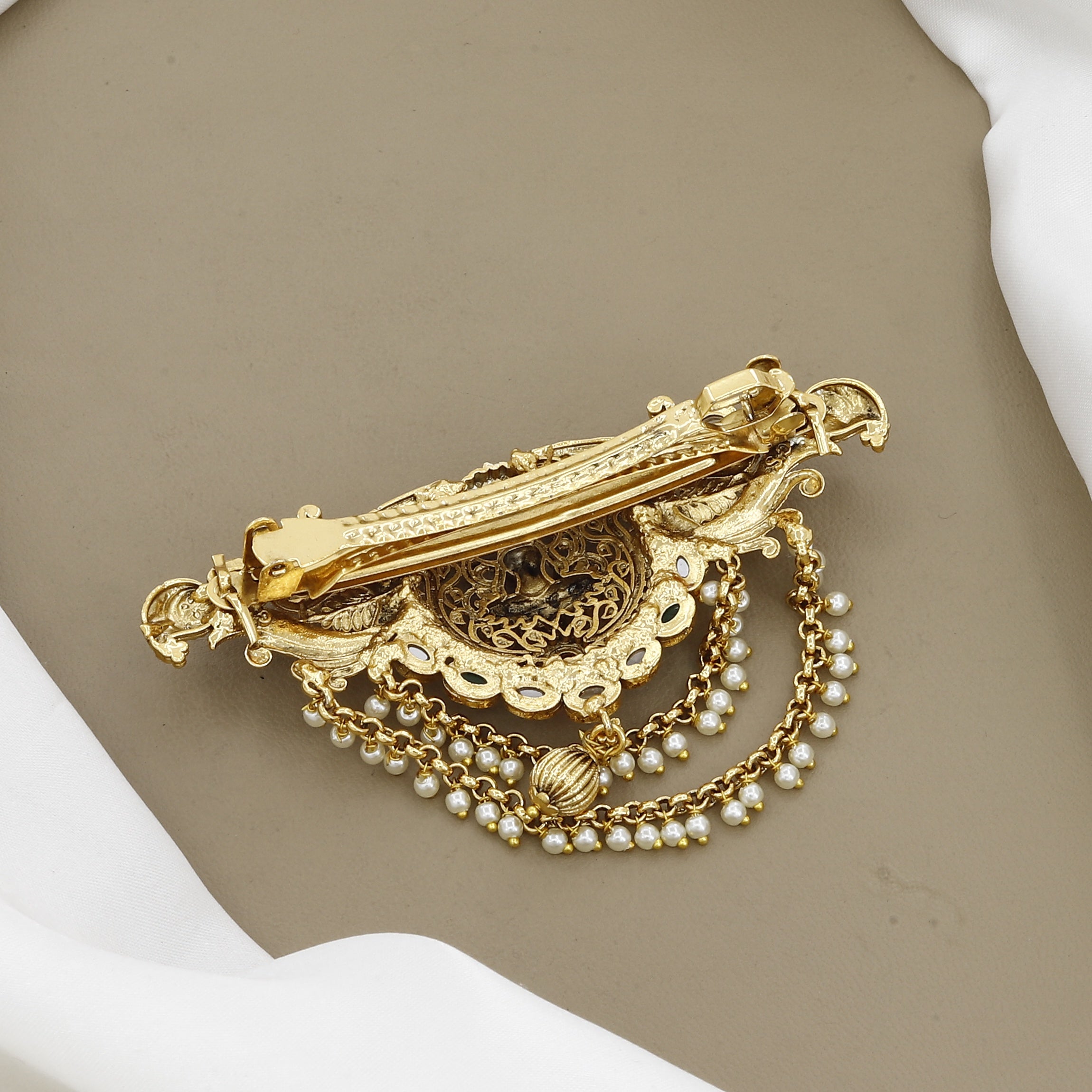 Antique Gold Temple Jewelry Hair Ornaments with Ruby and Emerald Accents