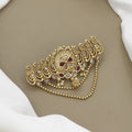 Antique Gold Temple Jewelry Hair Pin with Red Stones & Pearls